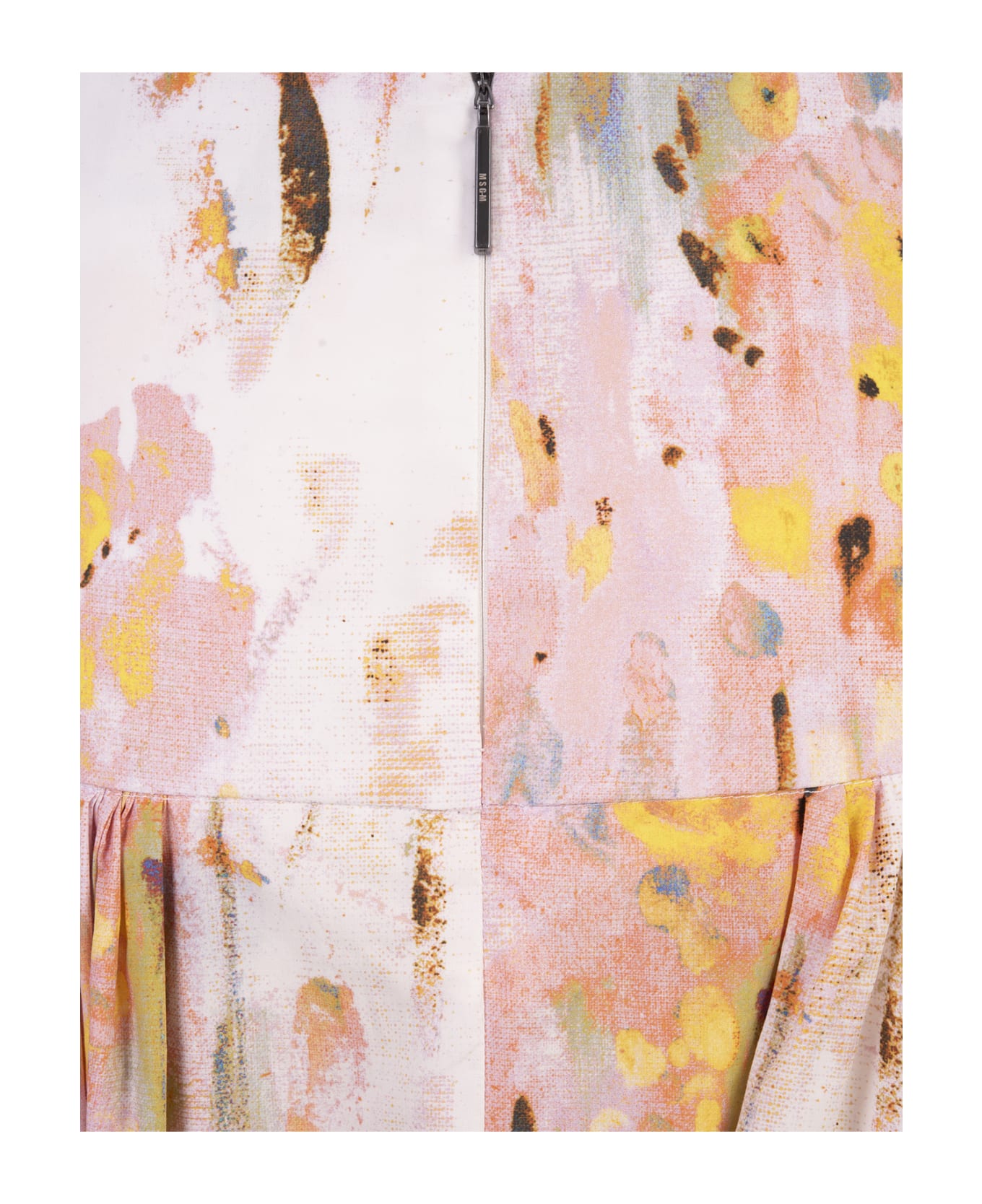 MSGM Flared Midi Skirt In Poplin With "artsy Flower" Print - Pink