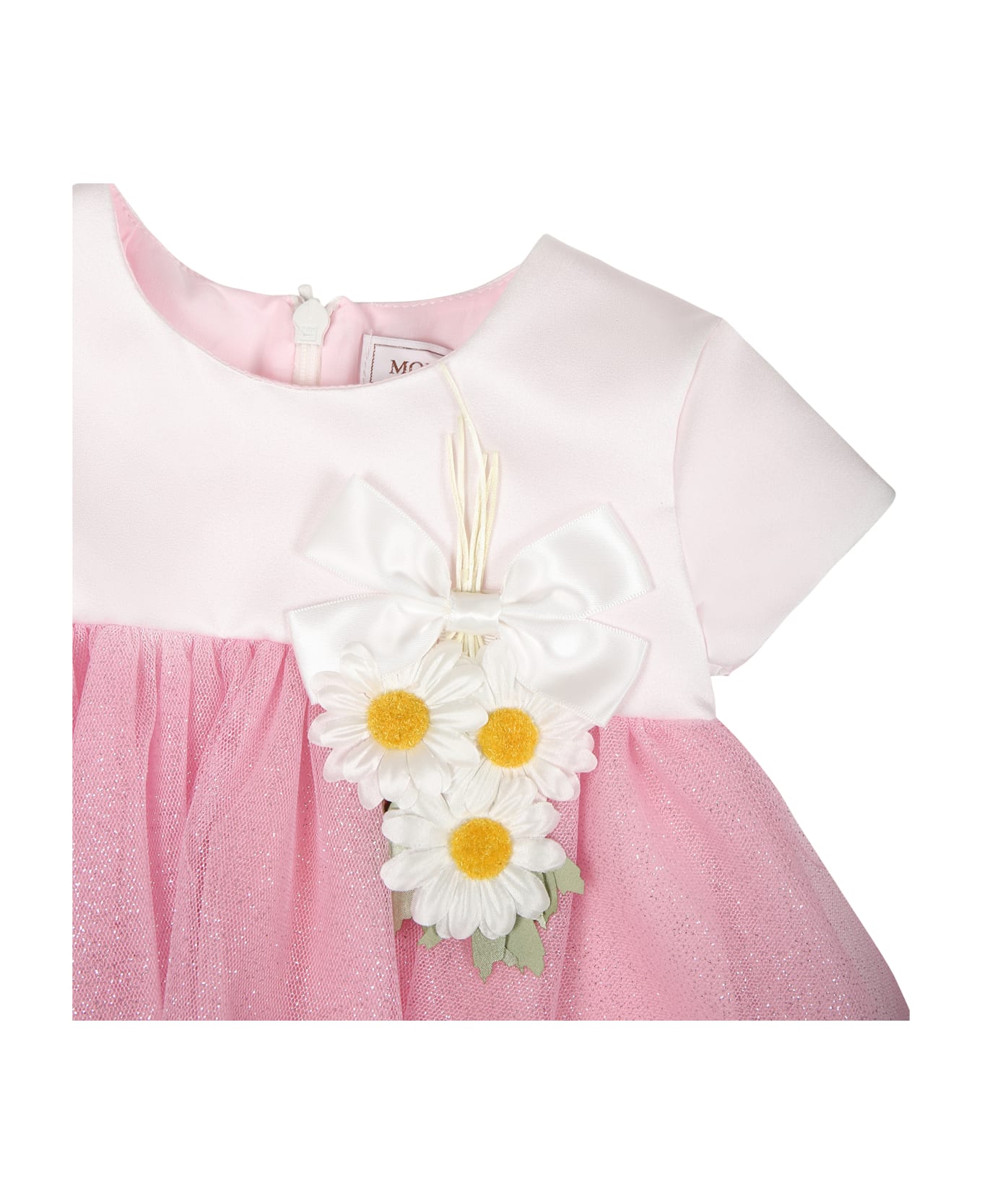 Monnalisa Pink Dress For Baby Girl With Daisies And Lurex - Pink