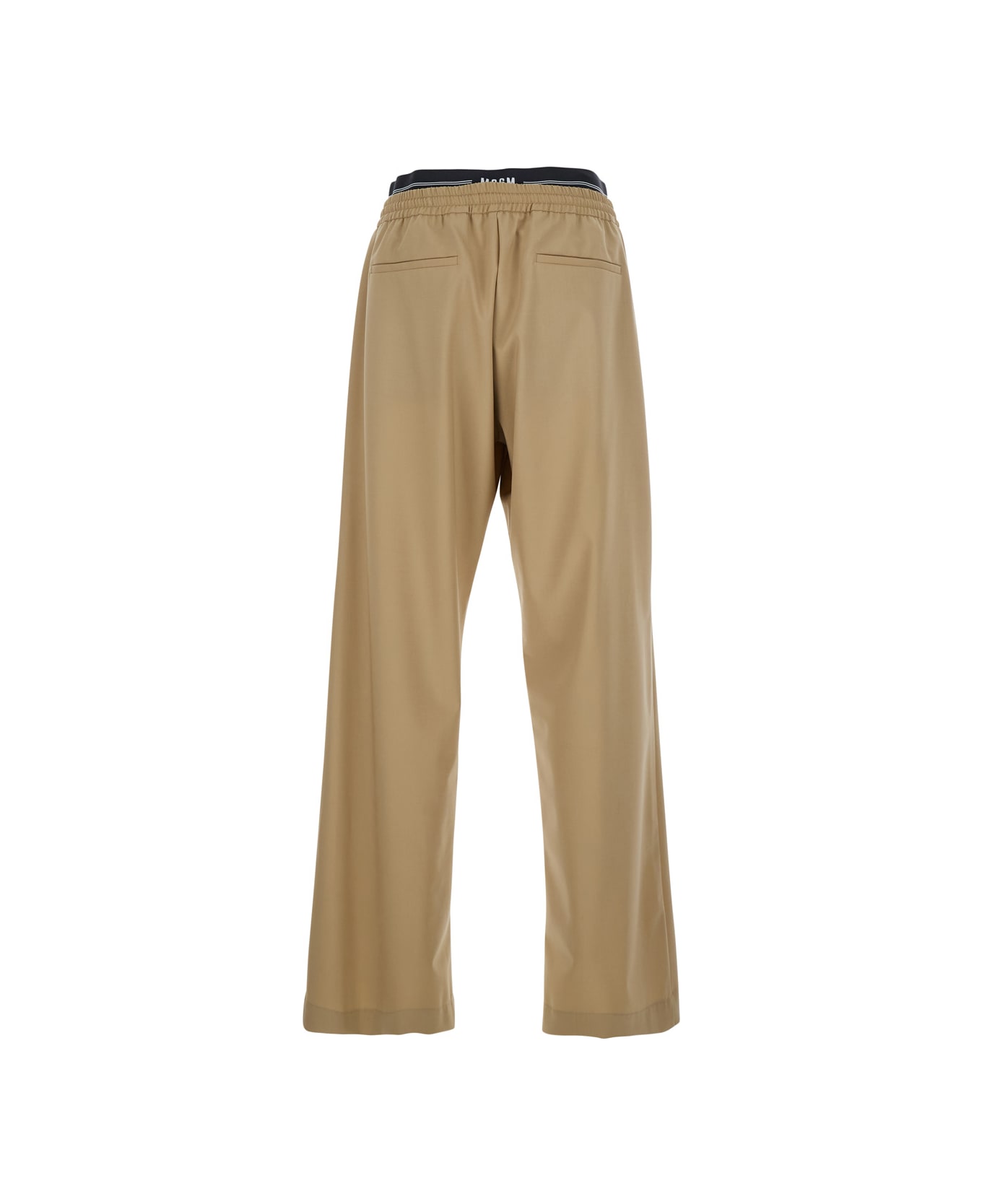 MSGM Beige Pants With Elastic Drawstring Waist In Wool Stretch Man - Beige