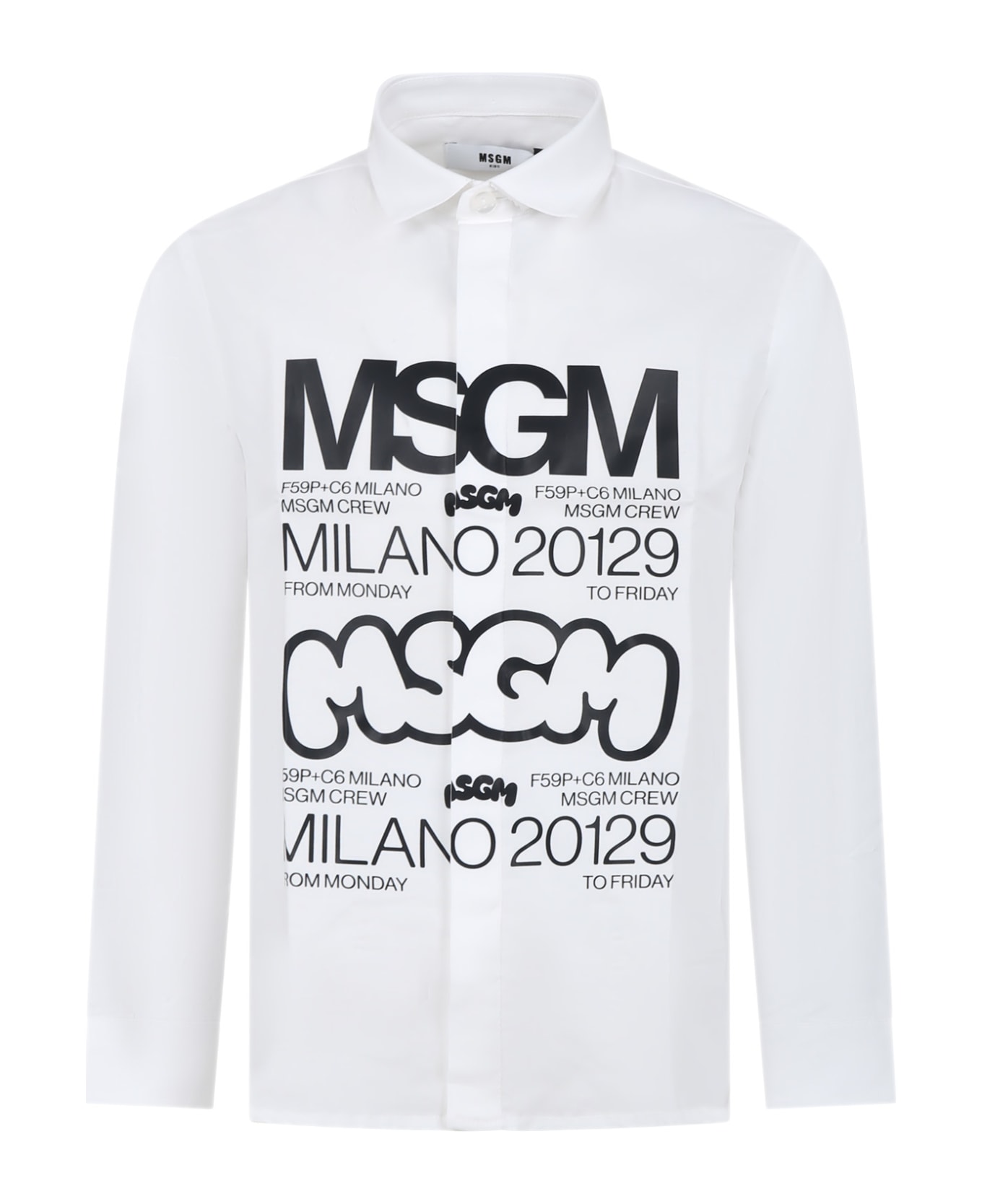 MSGM White Shirt For Boy With Logo And Writing - White シャツ