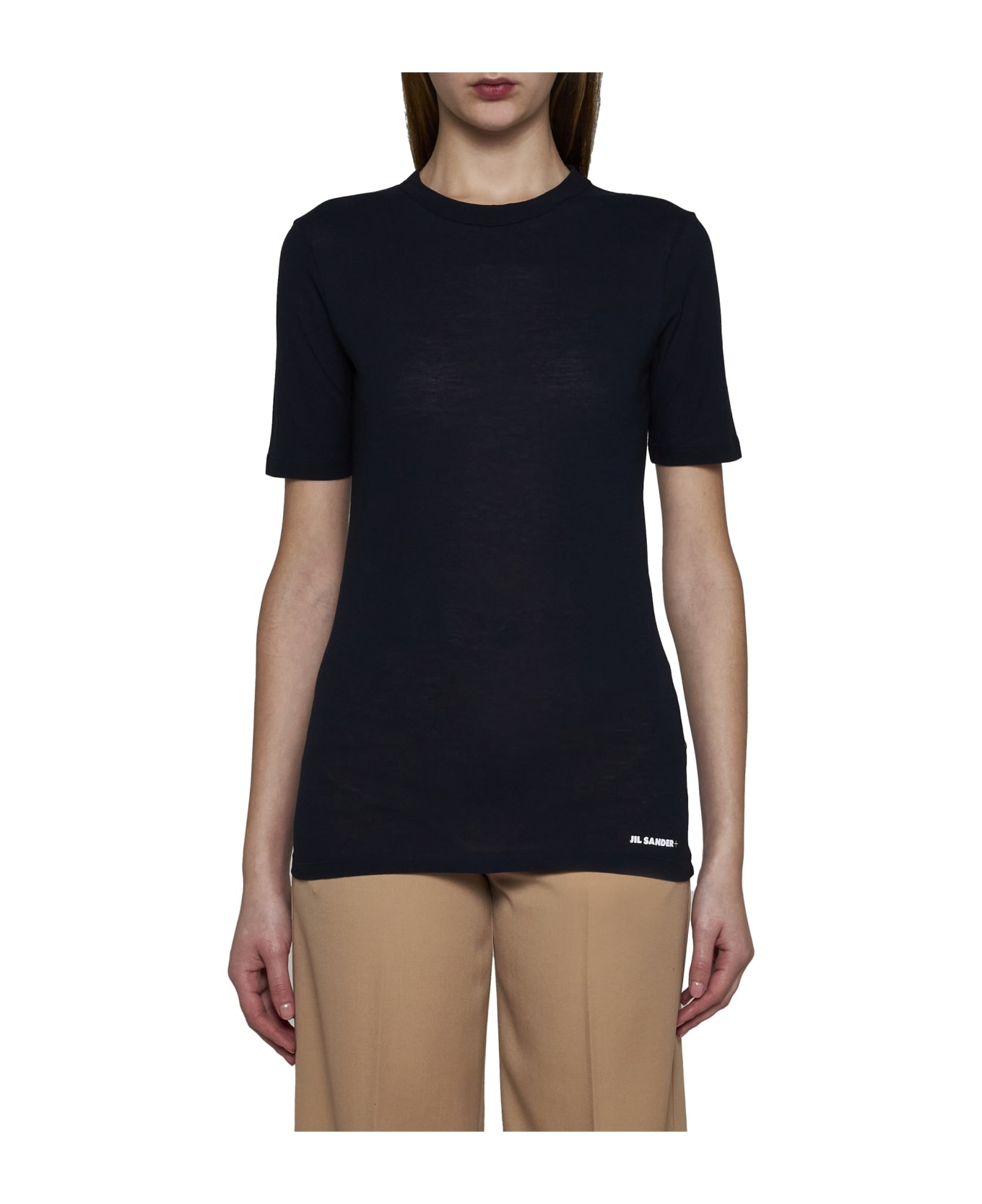 Jil Sander Night Blue Cotton Jersey Regular T-shirt By Ganni With Sleeve And Front Print. - Midnight Tシャツ