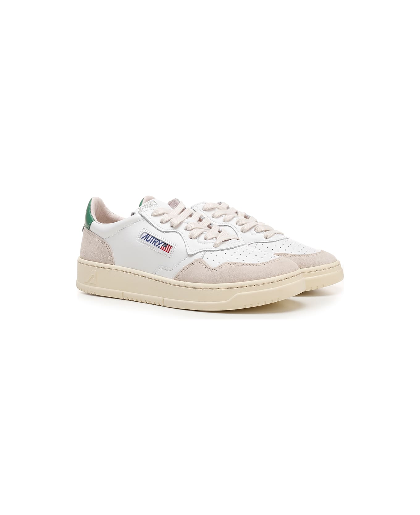 Autry White 'medalist' Sneakers With Green Heel Tab - White