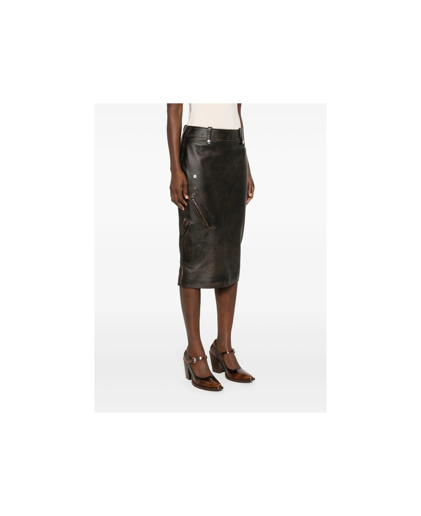 Alexander McQueen Leather Skirt - BROWN/BLACK