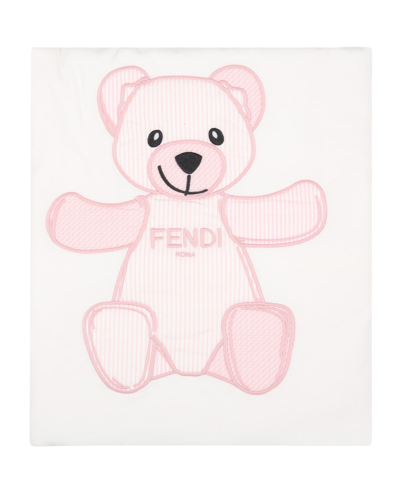 Fendi White Blanket For Baby Girl With Bear - White