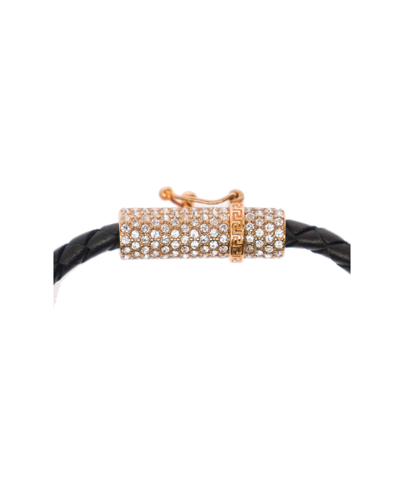 Versace Gold-tone Medusa Pendant Bracelet In Black Leather Woman - Black