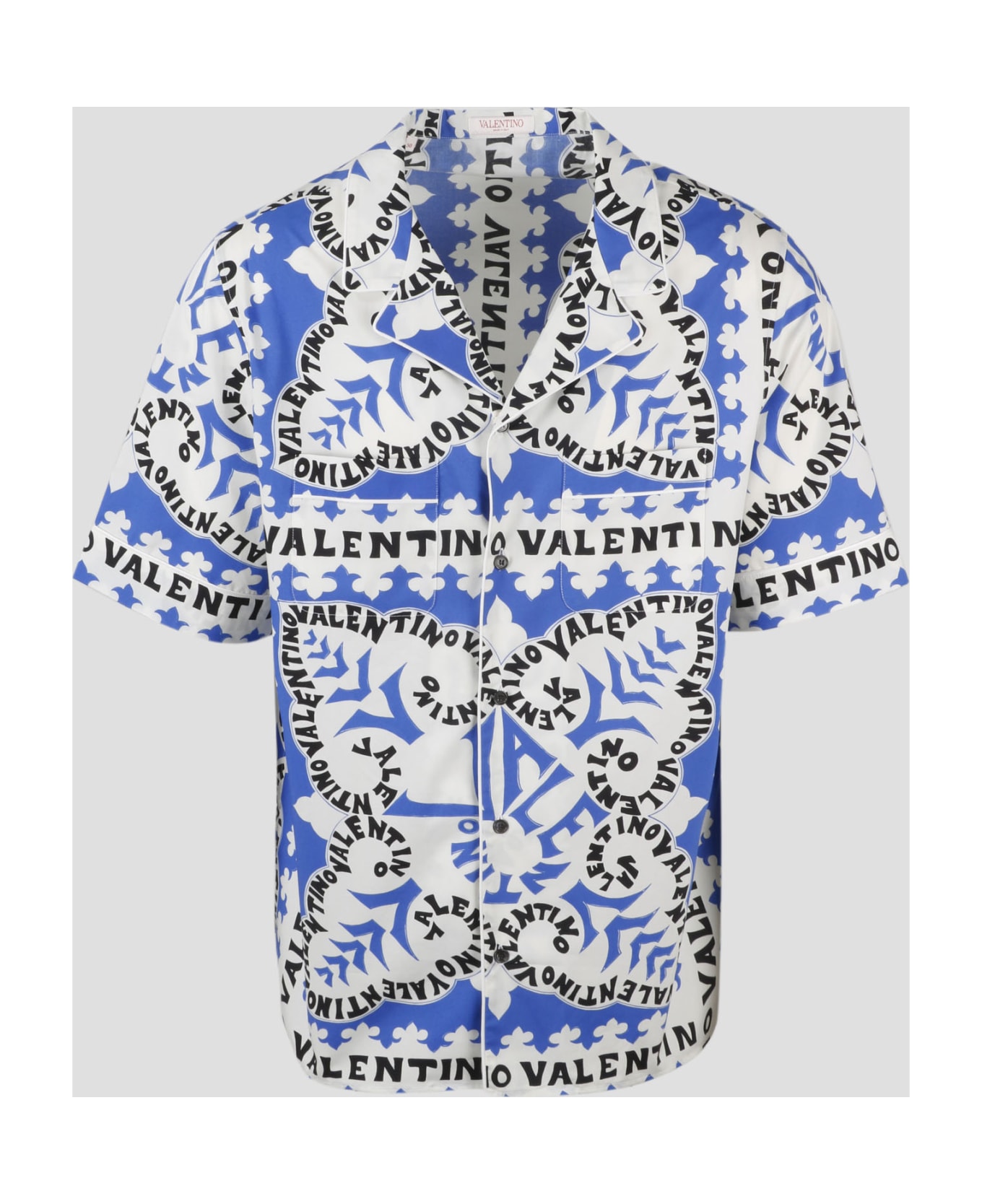 Valentino Mini Bandana Print Print Cotton Bowling Shirt - Blue