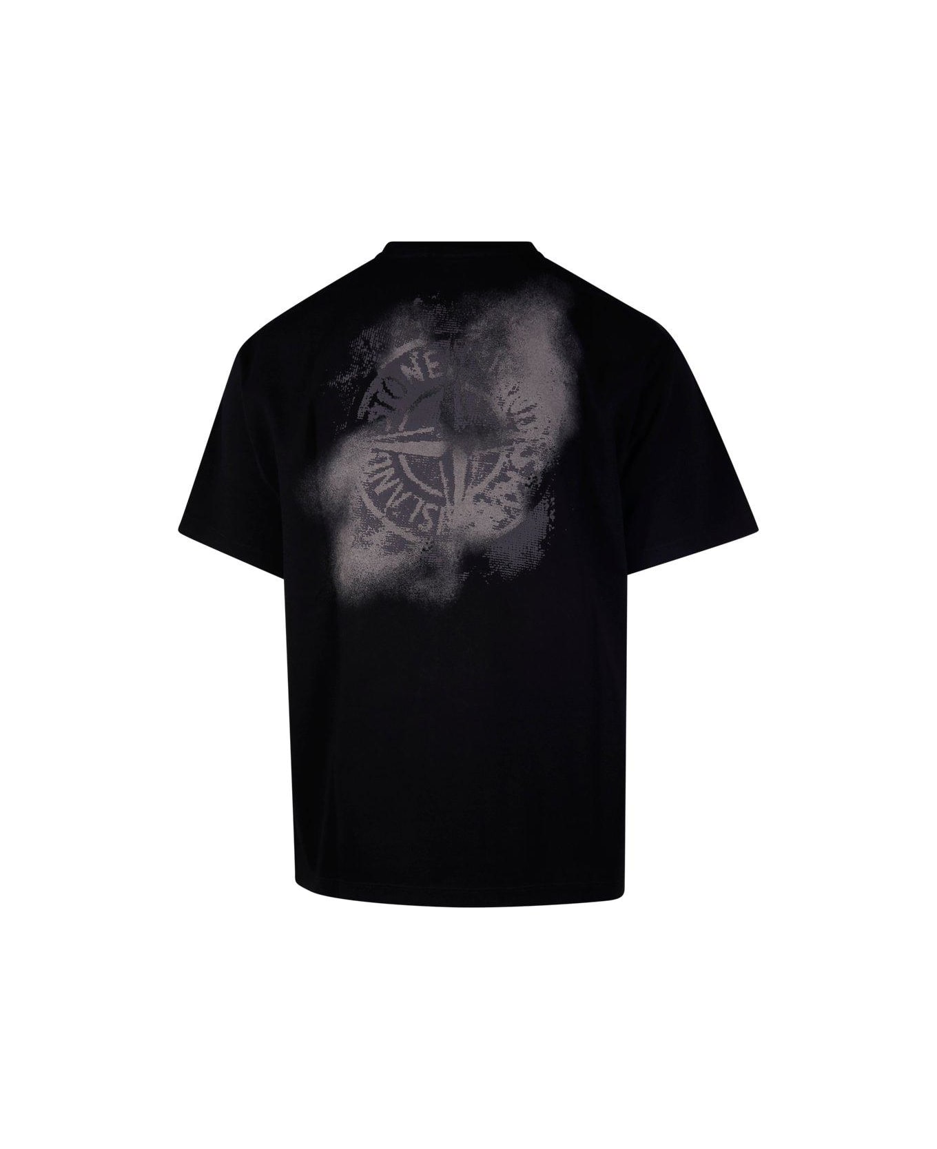 Stone Island Logo Printed Crewneck T-shirt - BLACK シャツ
