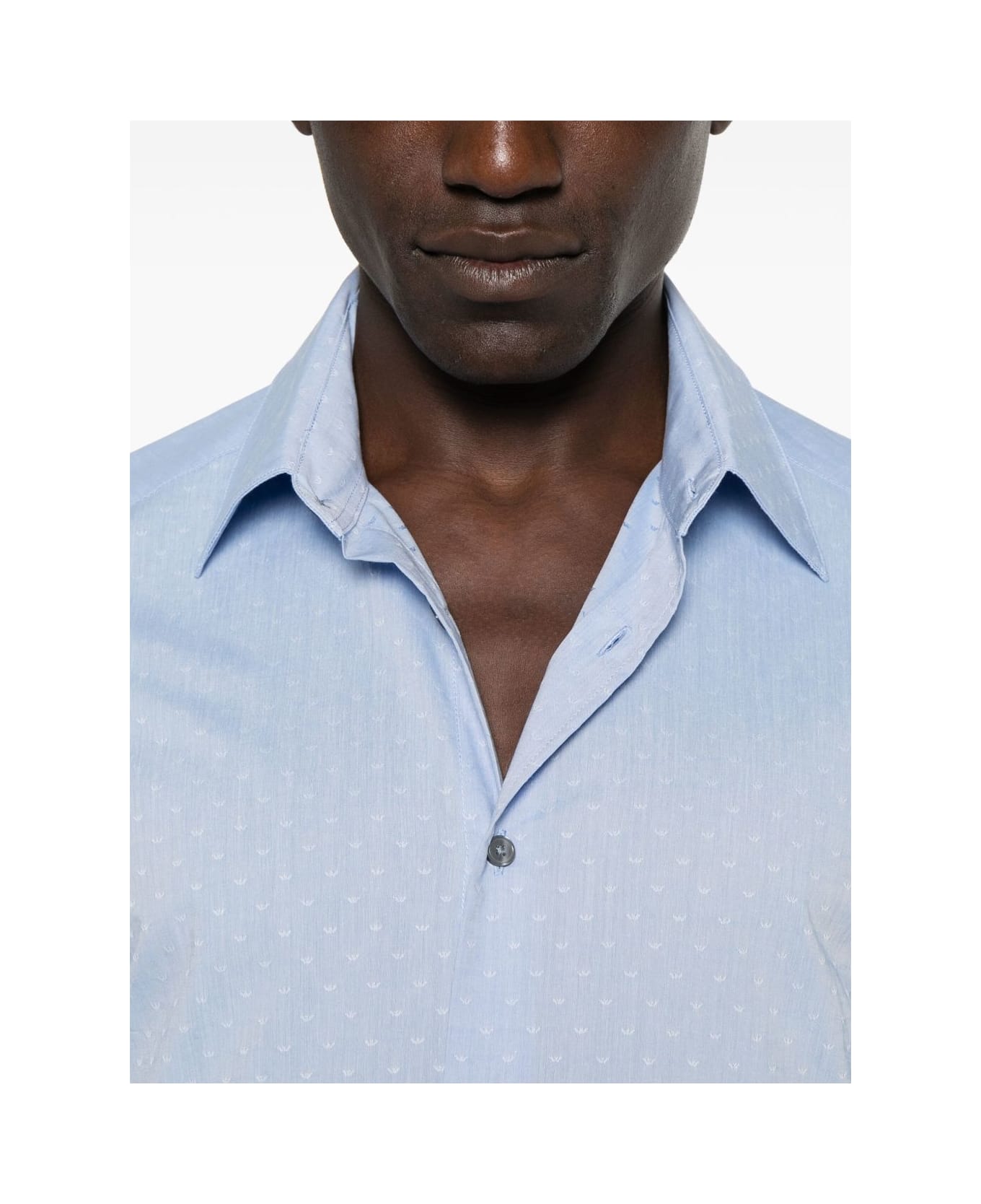 Emporio Armani Allover Logo Cotton Shirt - Clear Blue