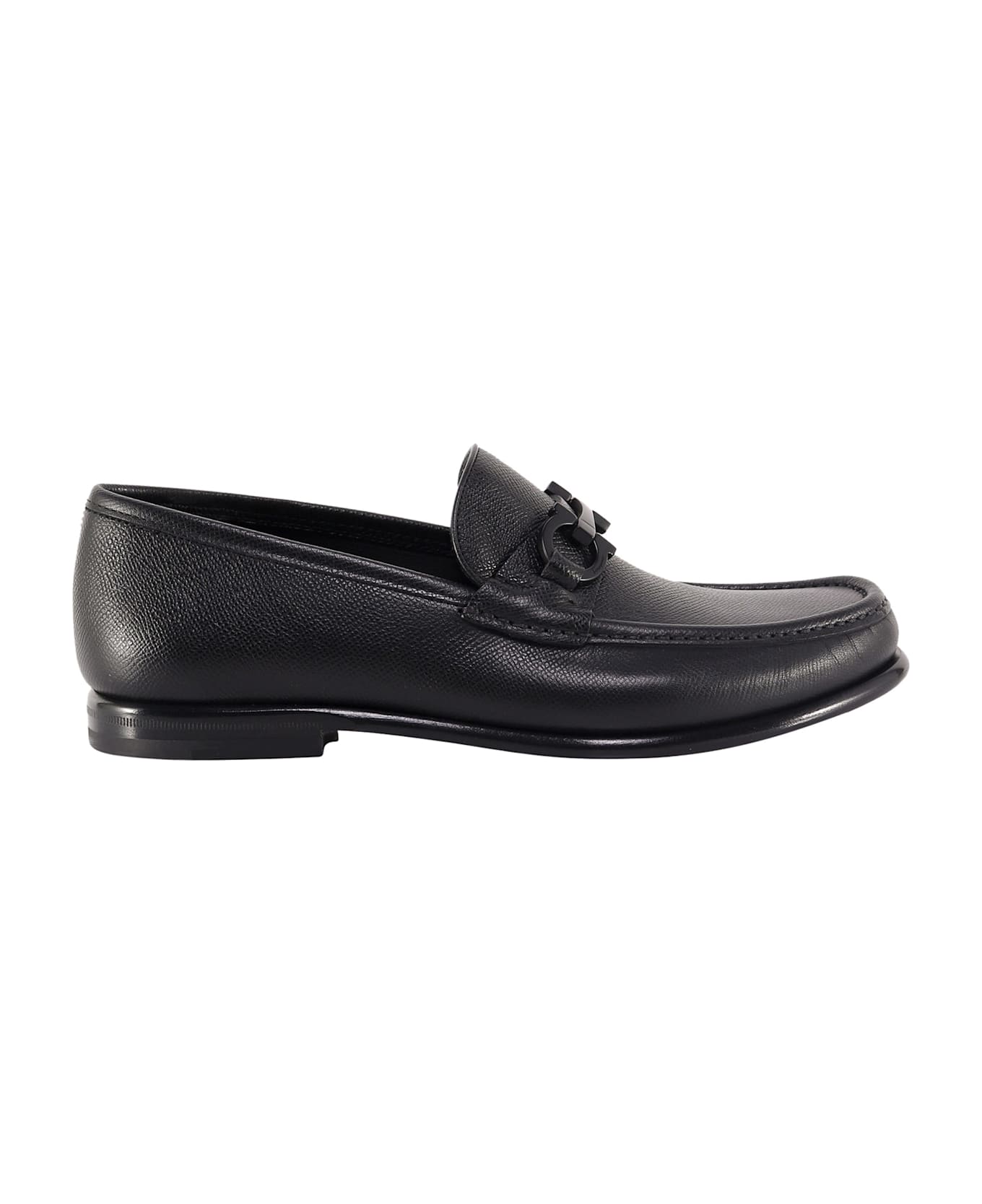 Ferragamo Crown Leather Loafer With Gancini Detail - Black