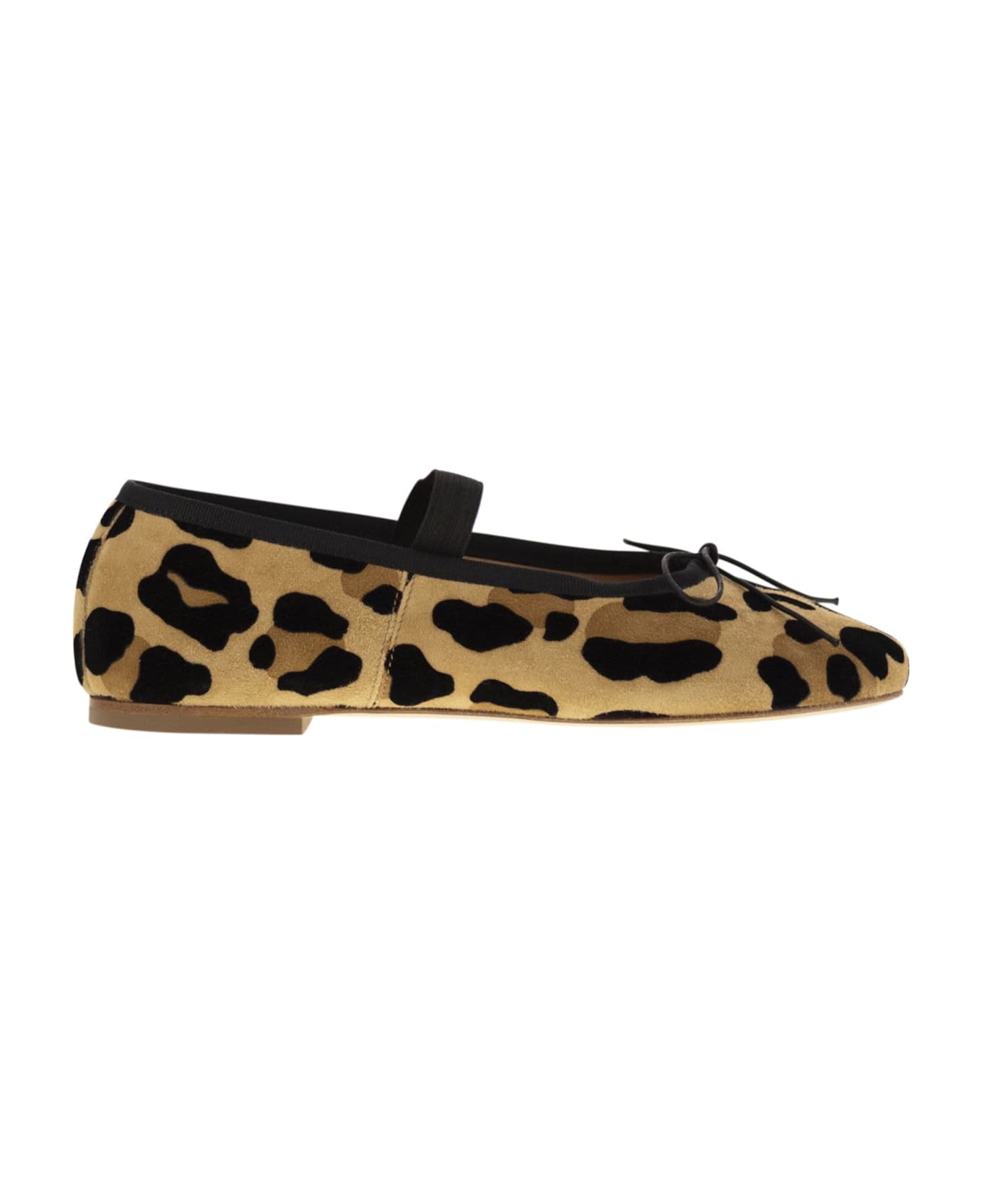 バレエシューズ ANNIEL SPORT Leather ballerina with animal pattern and elast Anniel Leather Ballerina With Animal Pattern And Elastic