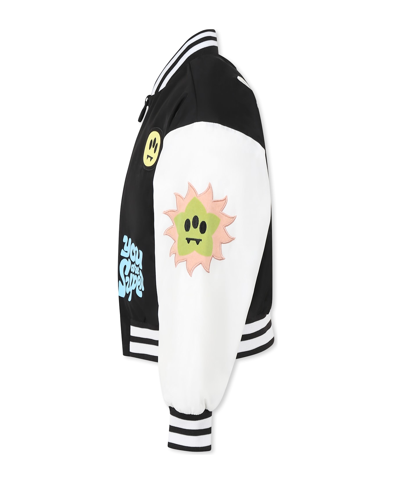 Barrow Black Bomber Jacket For Kids With Smiley - Black
