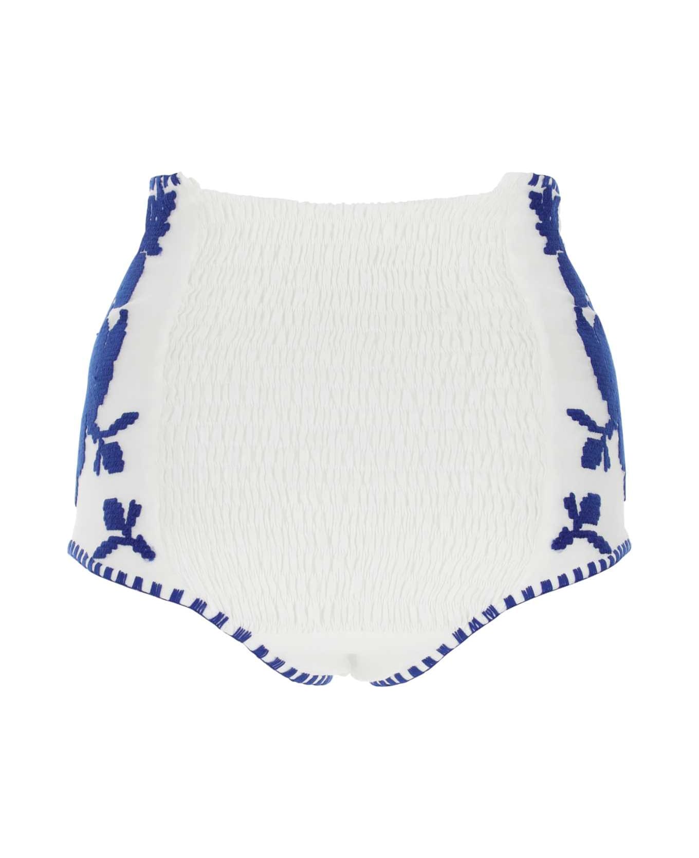 Yuliiya Magdych Embroidered Cotton Culotte - WHITEWITHBLUE