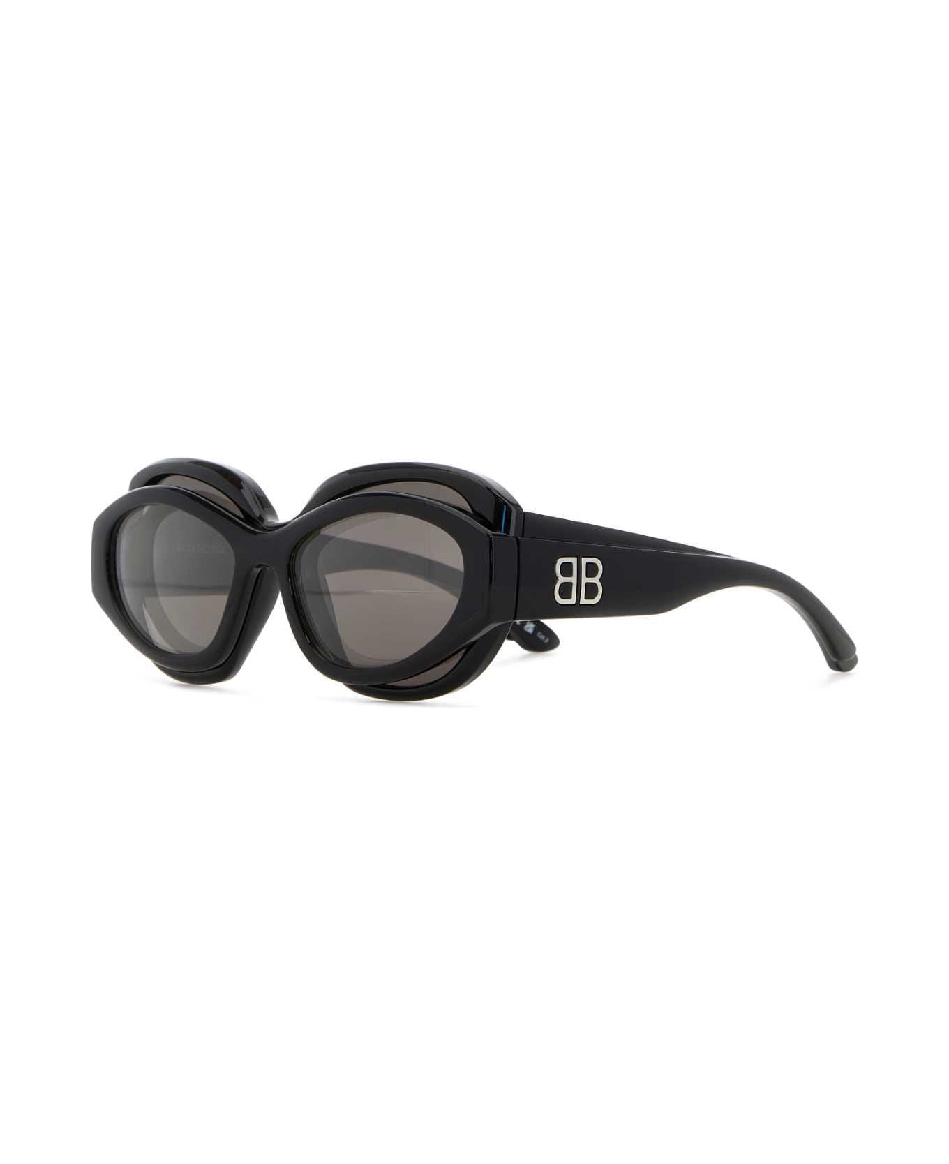 Balenciaga Black Acetate Superbusy Sunglasses - BLACK/SILVER LOGO
