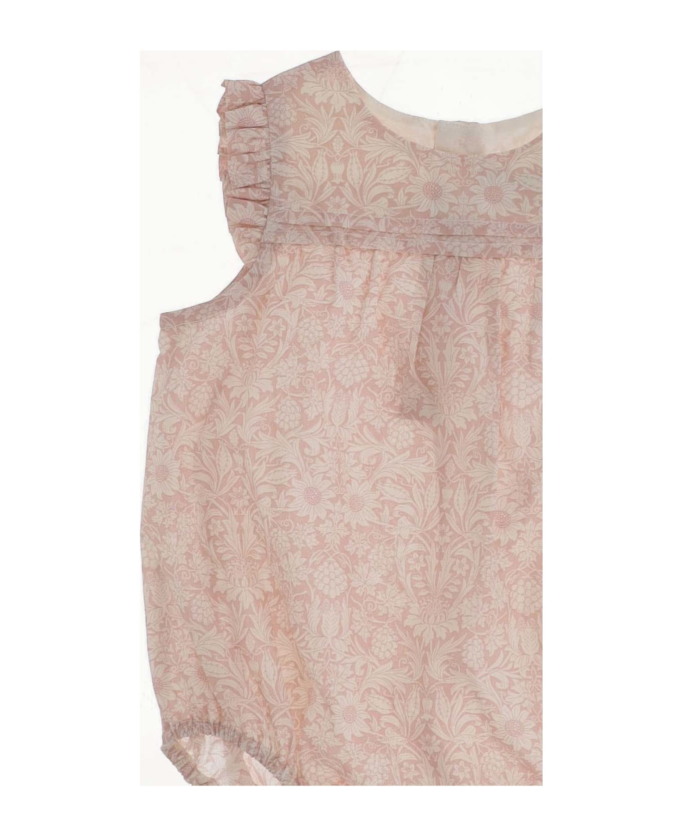 Bonpoint Soft Cotton Romper With Floral Pattern - Pink
