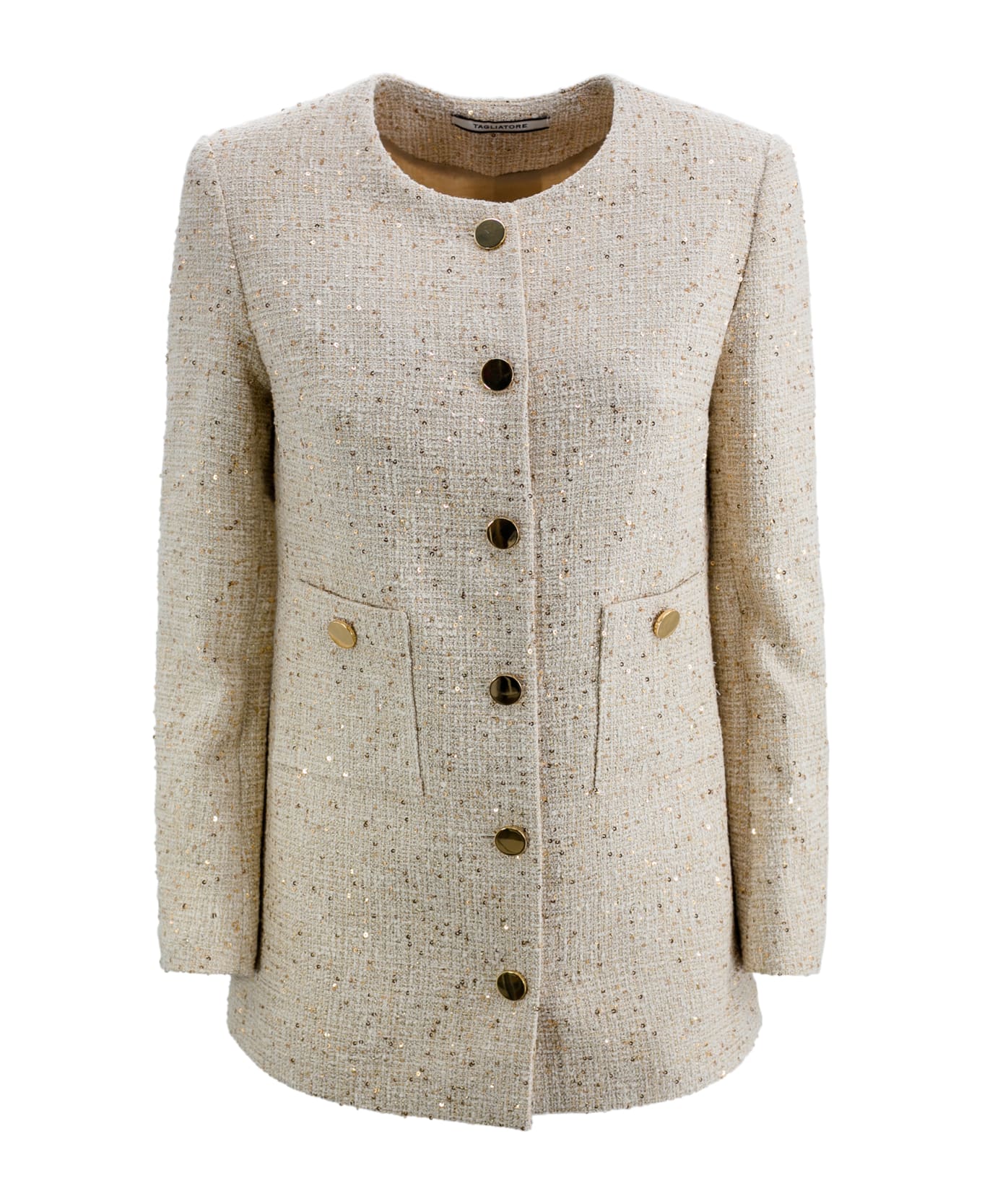 Tagliatore Medium-length Coat With Sequins - Cream