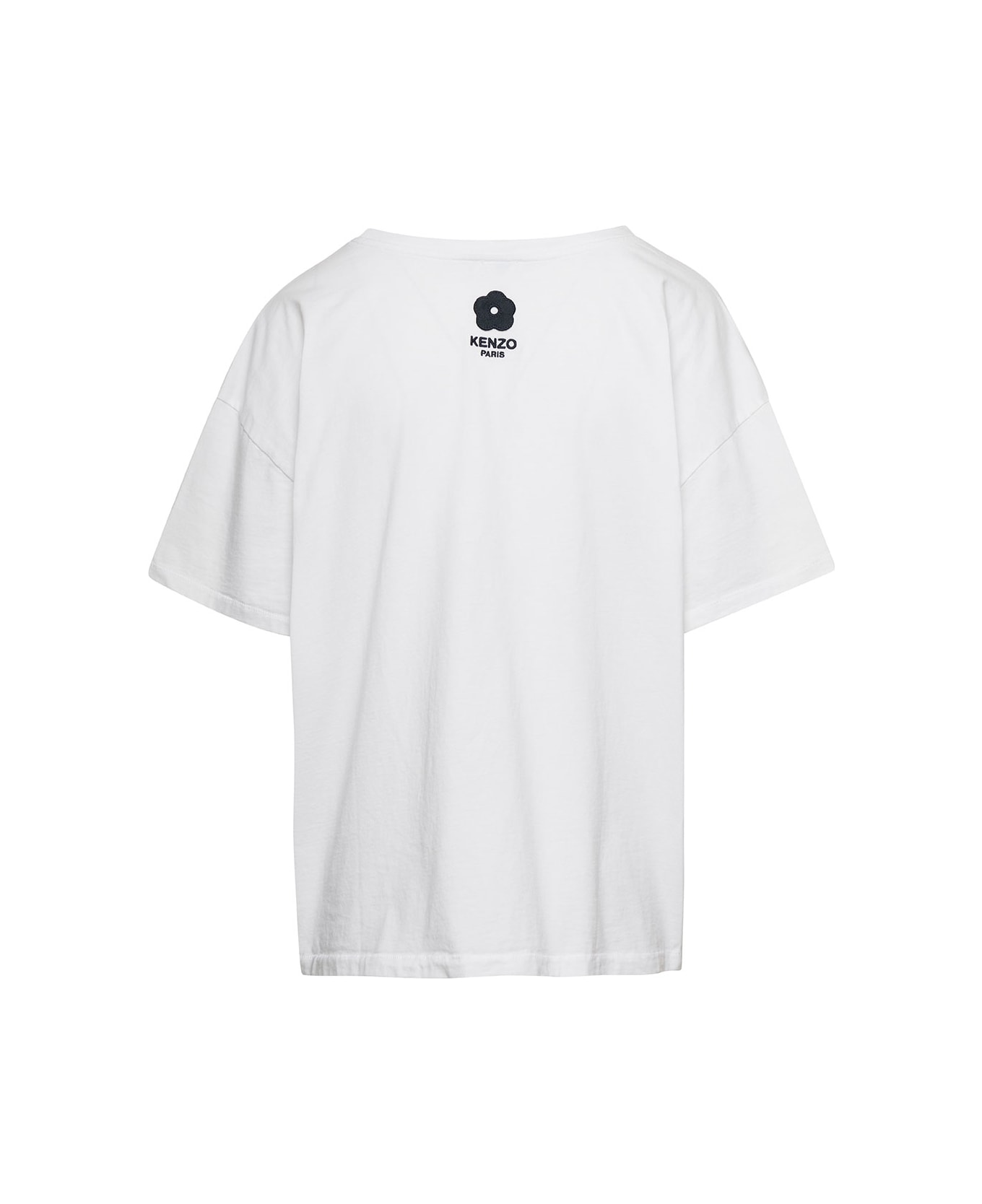 Kenzo White Oversize T-shirt With Elephant And Logo On The Chest In Cotton Woman - White Tシャツ