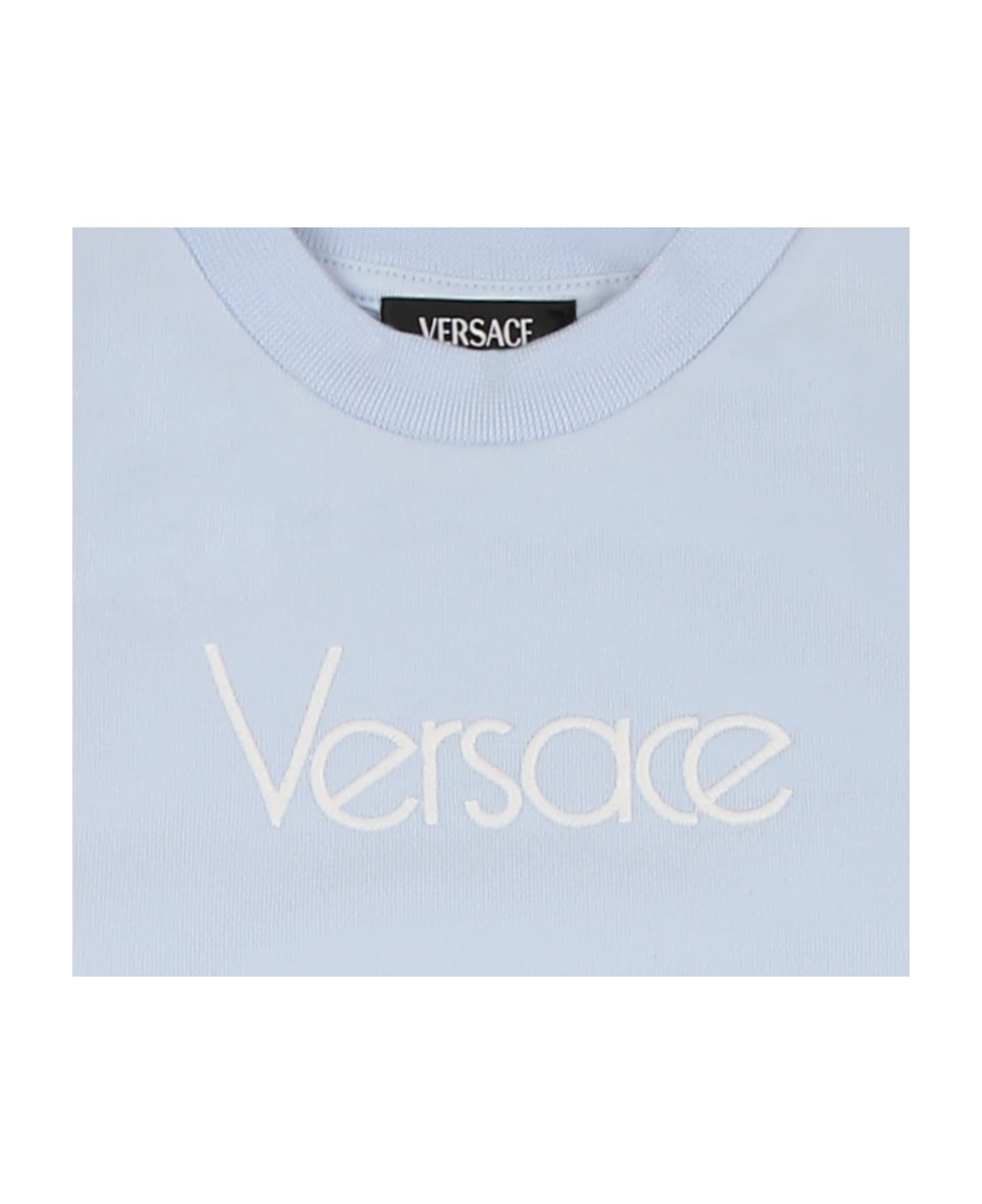 Versace Light Blue Suit For Baby Boy With Logo - Light Blue