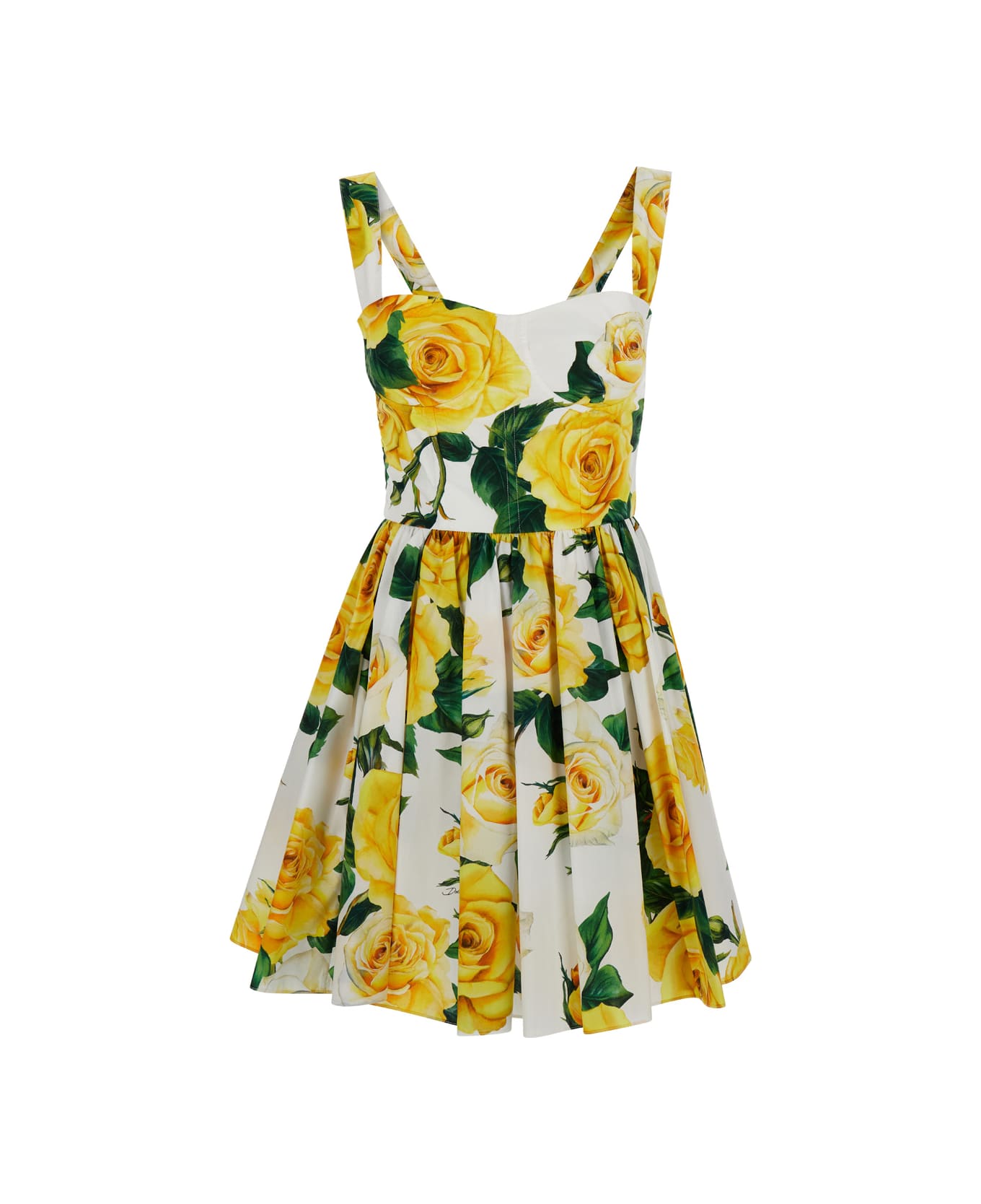 Dolce & Gabbana Rose Print Short Dress - Vo Rose Gialle Bianco ワンピース＆ドレス