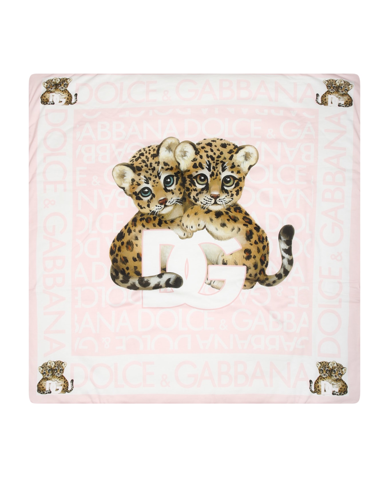 Dolce & Gabbana Pink Blanket For Baby Girl With Logomania And Leopard Print - Pink アクセサリー＆ギフト
