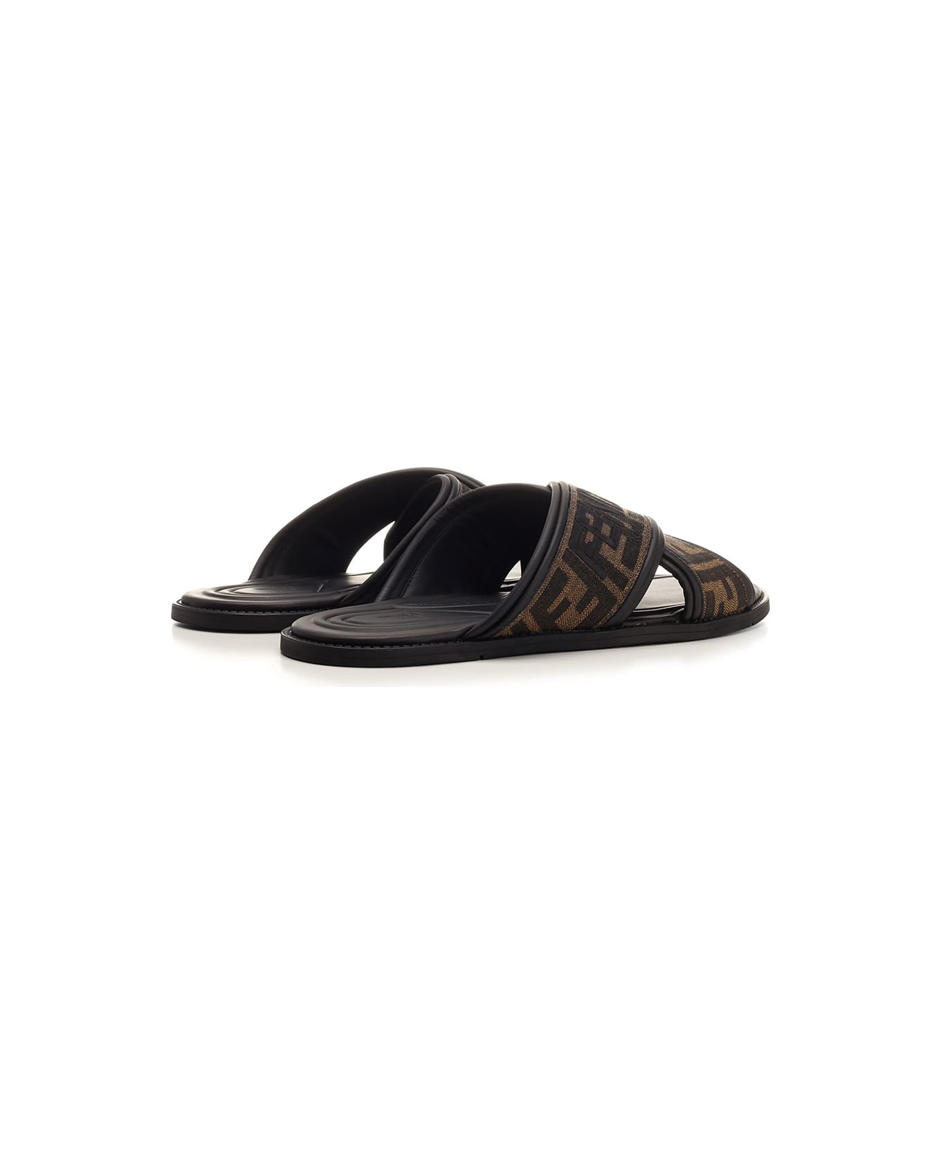 Fendi Slide In Ff Jacquard Fabric - Brown