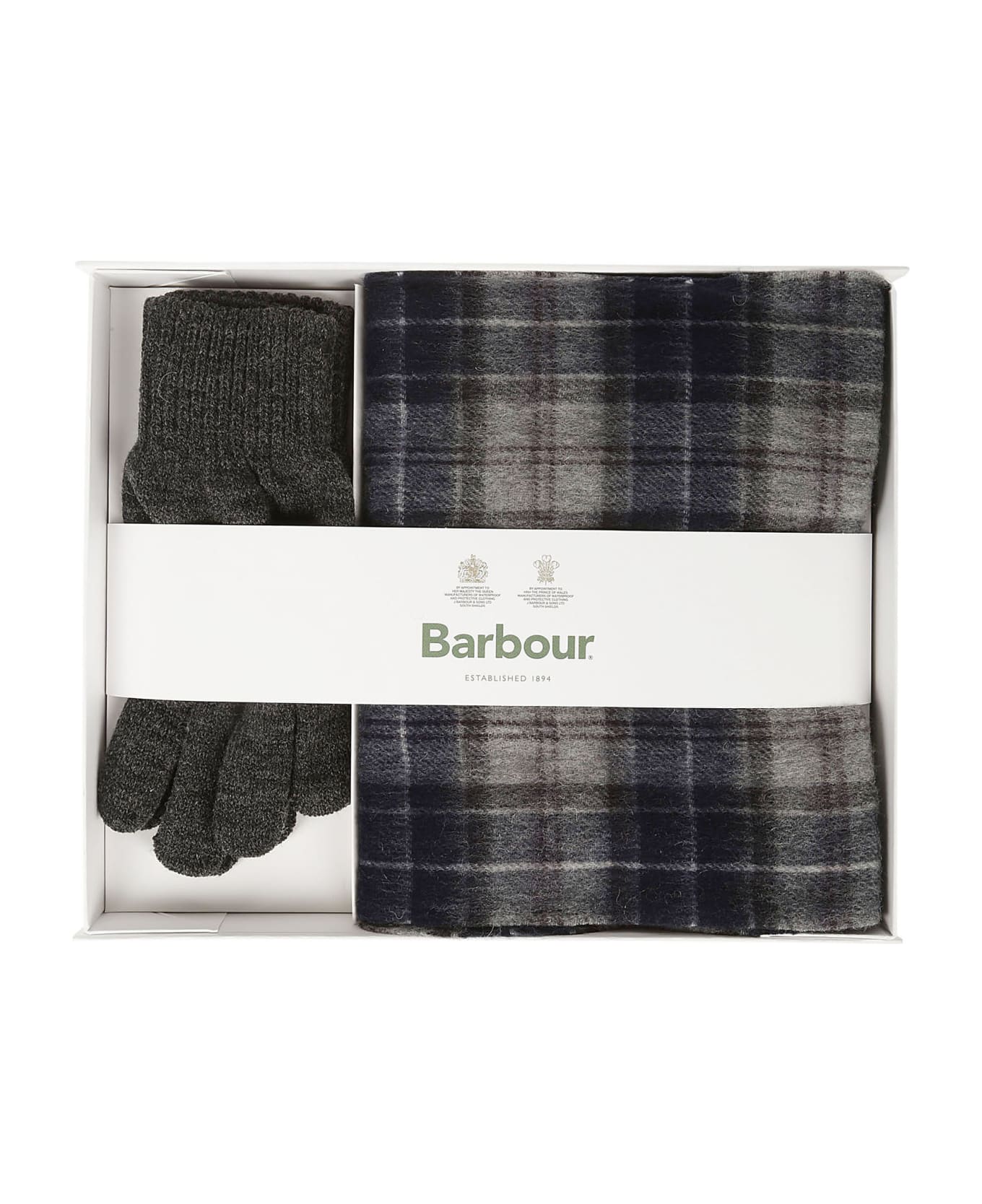 Barbour Tartan Scarf Glove Gift Set - Black Slate Tartan