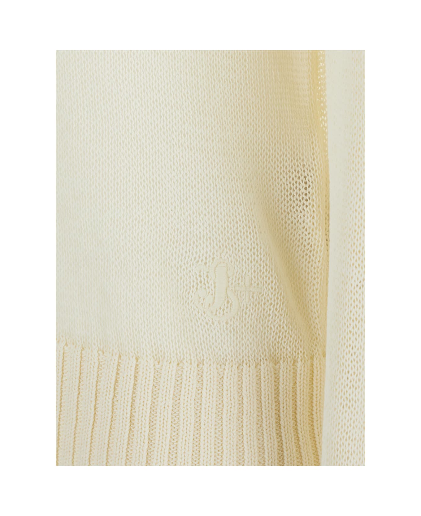 Jil Sander White Cropped Crewneck Sweater With Tonal Logo Embroidery In Cotton Woman - White
