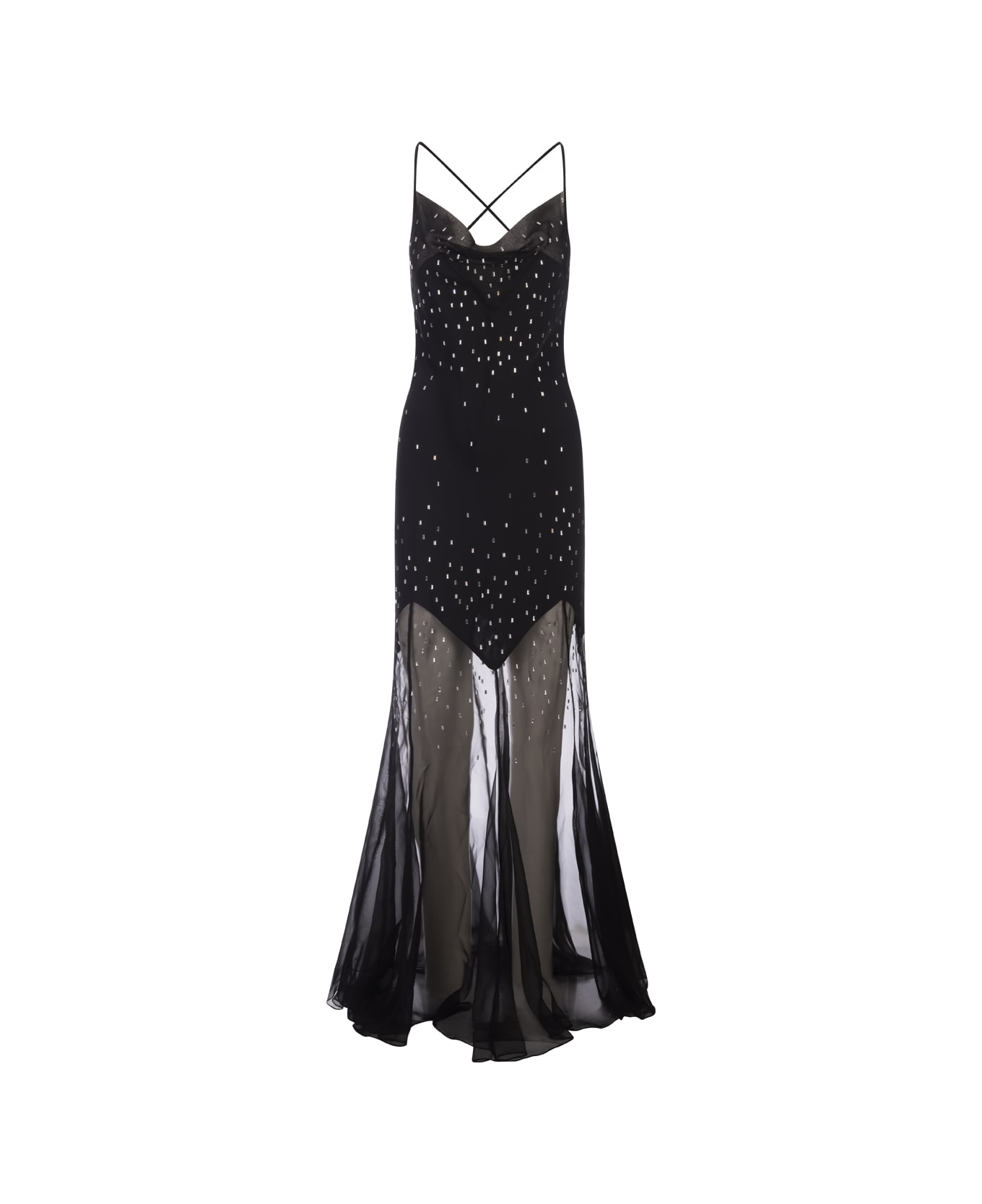 Paco Rabanne Long Black Dress With Crystals - Black