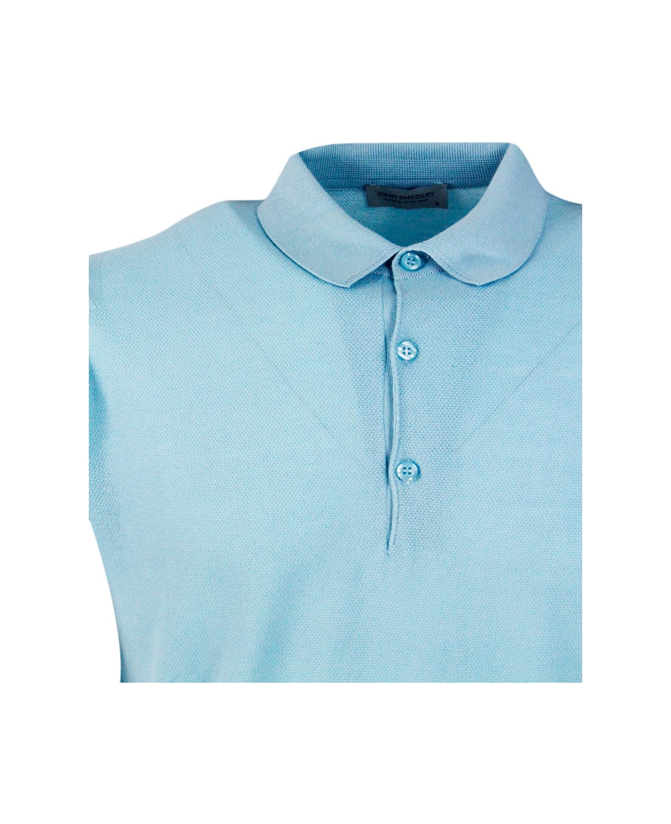 John Smedley Short-sleeved Polo Shirt In Extrafine Piqué Cotton Thread With Three Buttons - Blu ポロシャツ