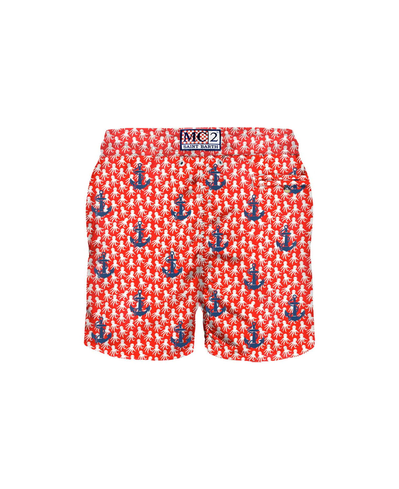MC2 Saint Barth Man Light Fabric Swim Shorts With Anchors Embroidery - RED スイムトランクス