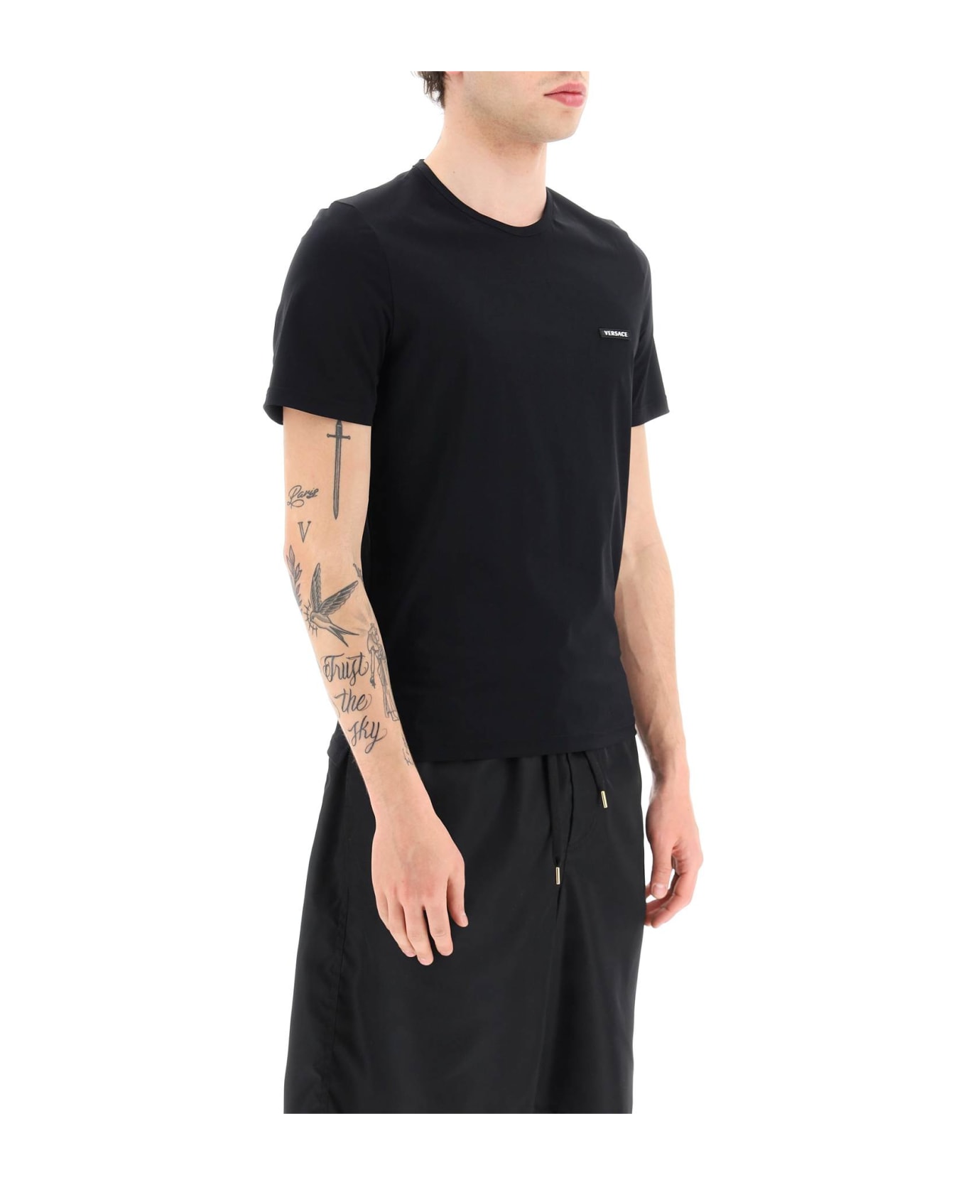 Versace T-shirt With 'la Greca' Print On The Back - BLACK (Black)