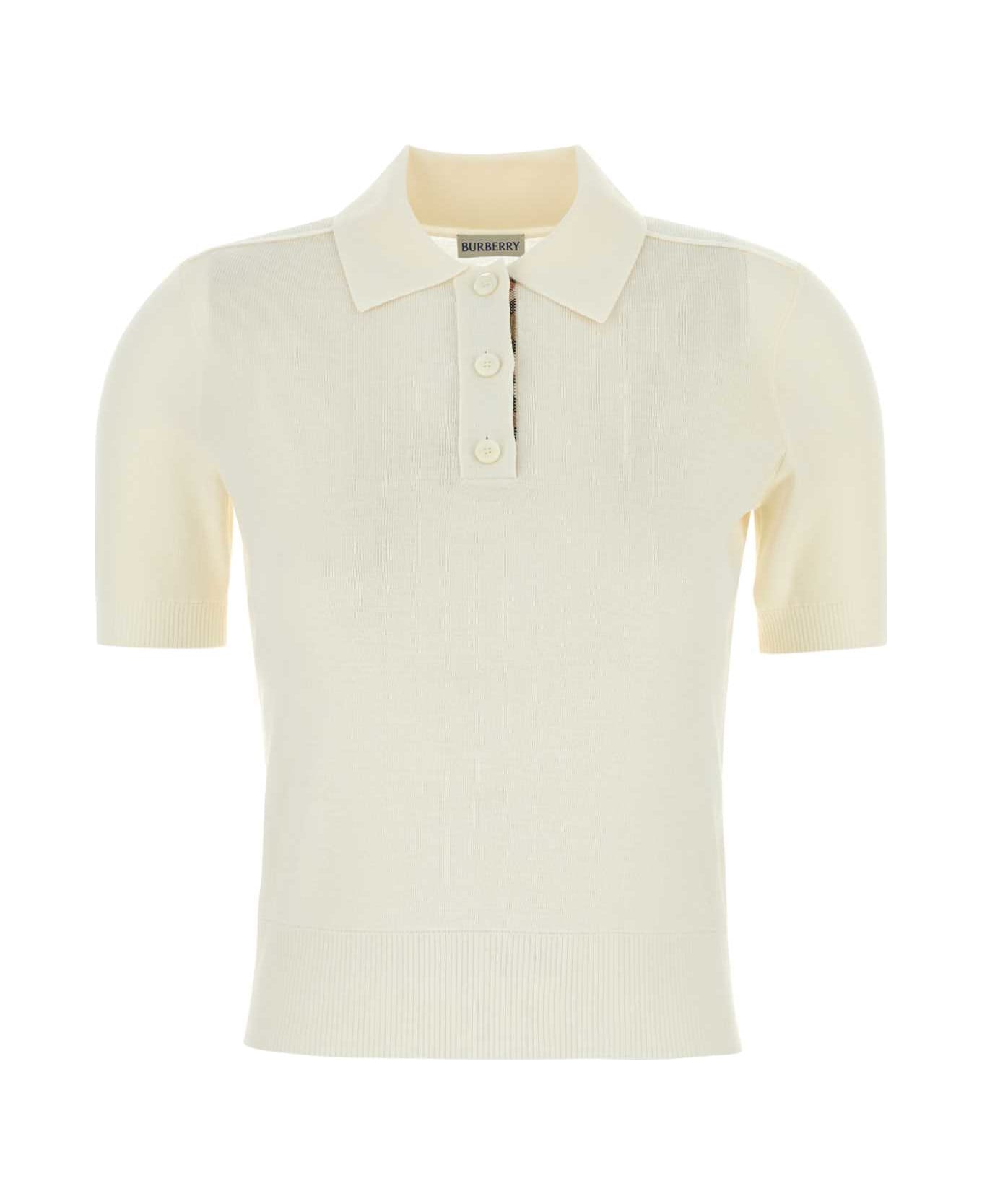 Burberry Ivory Wool Polo Shirt - CHALKARGYLECHECK