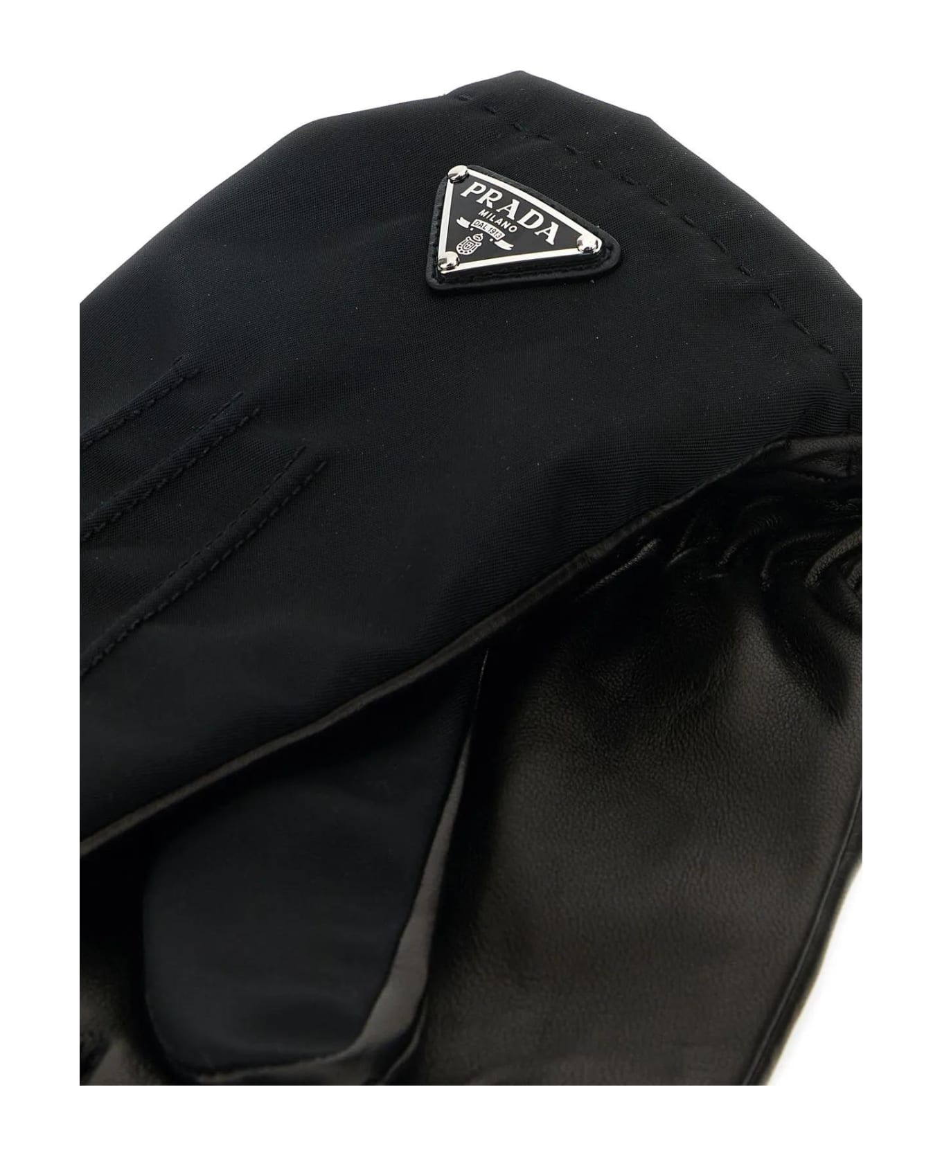 Prada Black Nylon And Nappa Leather Gloves - Nero