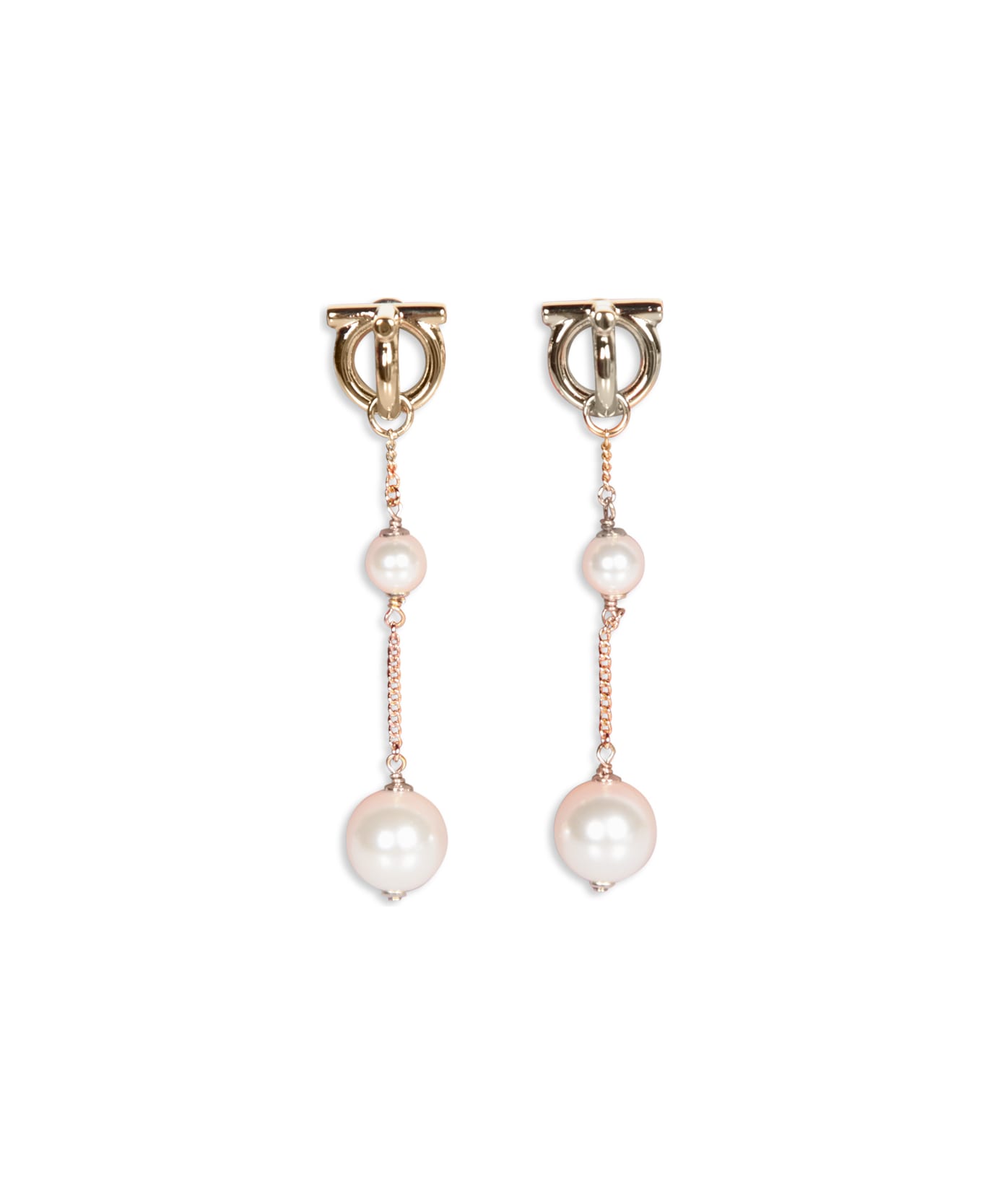 Ferragamo Gold Drop Earrings With Pearls - Metallic