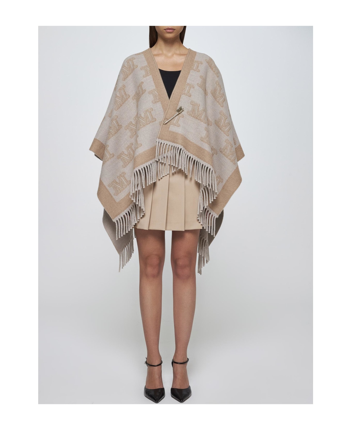 Max Mara Frine Safety-pin Wool Poncho Max Mara Studio - Beige