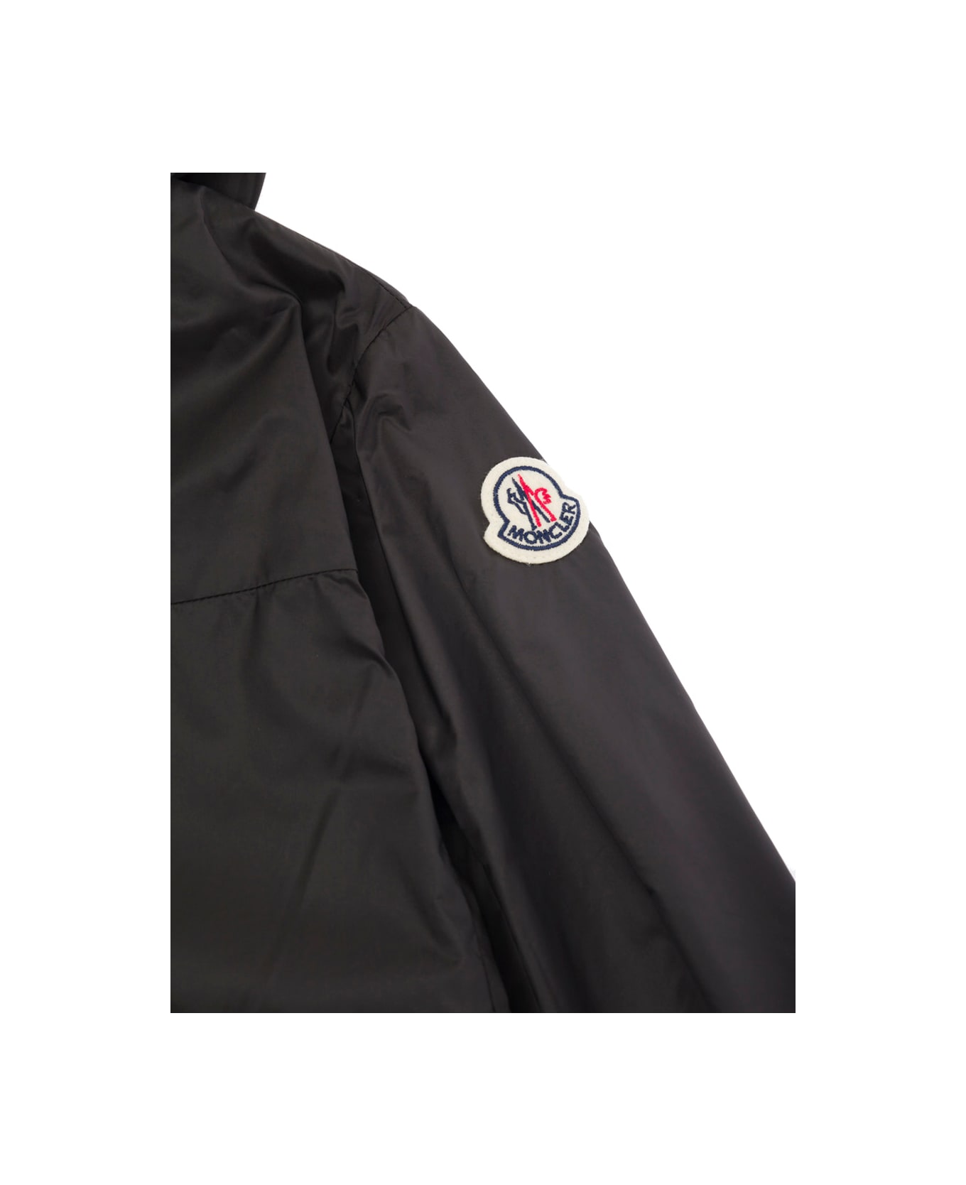 Moncler 'owara' Black Jacket With Logo Patch In Nylon Girl - Black