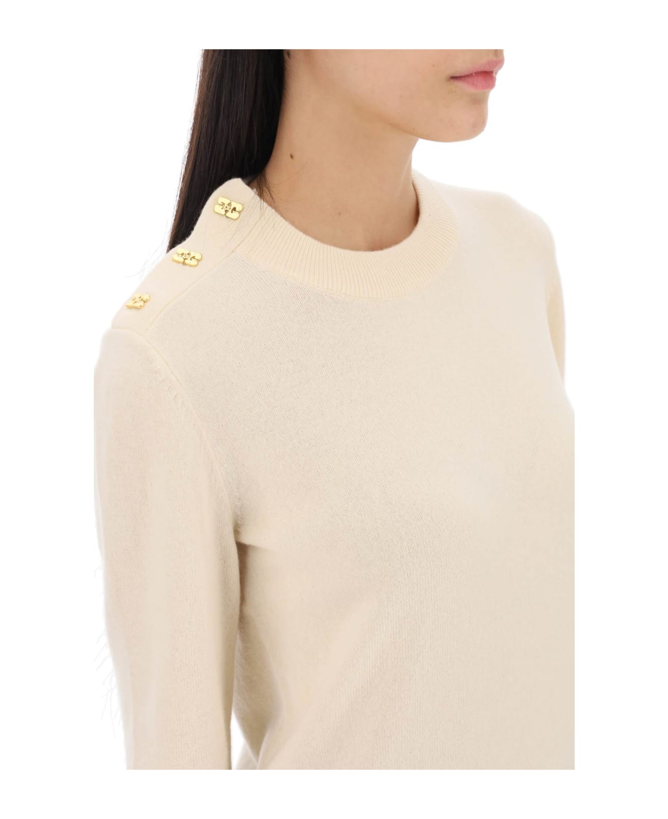 Ganni Sweater With Ganni Butterfly Buttons - ALABASTER GLEAM (Beige)