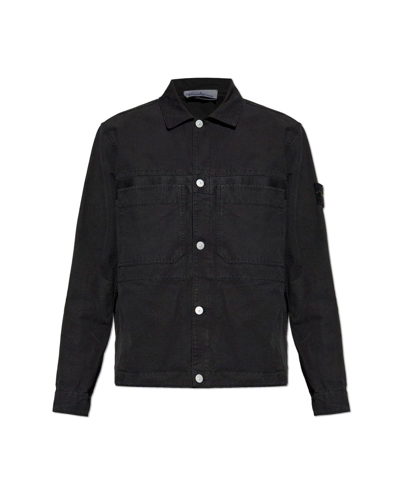 Stone Island Logo Patch Shirt Jacket - BLACK