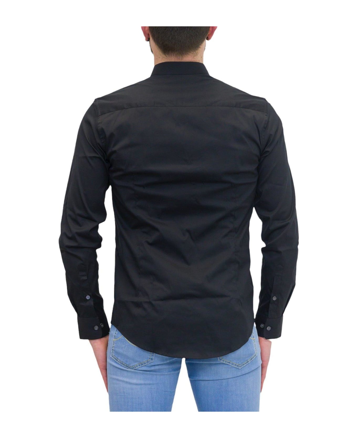 Emporio Armani Logo-embroidered Buttoned Shirt - Black シャツ