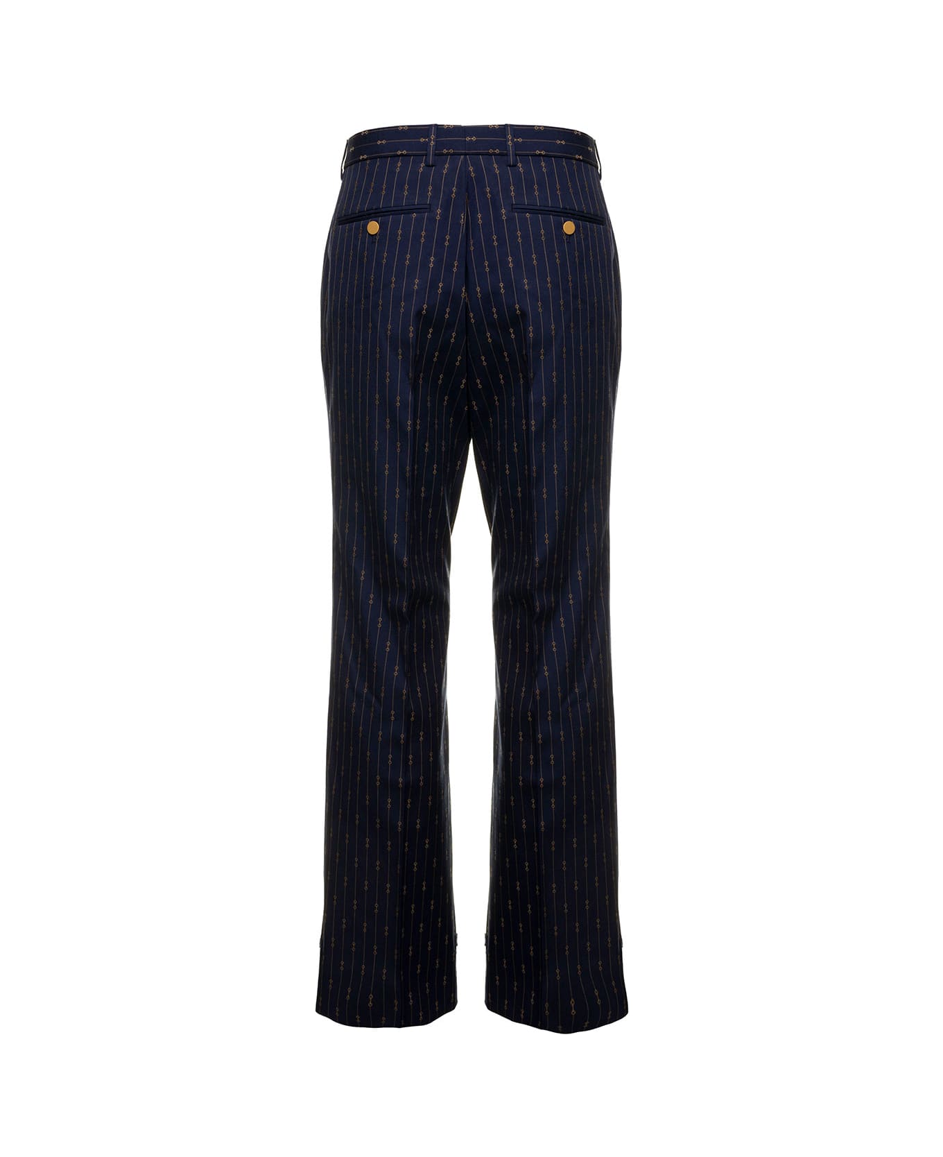 Gucci Man's Blue Wool Tailored Pants With Allover Horsebit Motif - blue