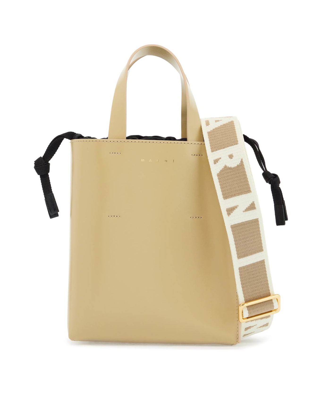 Marni Beige Leather Shopping Bag With Short Handles And Shoulder Strap - WINTER WHEAT (Beige)