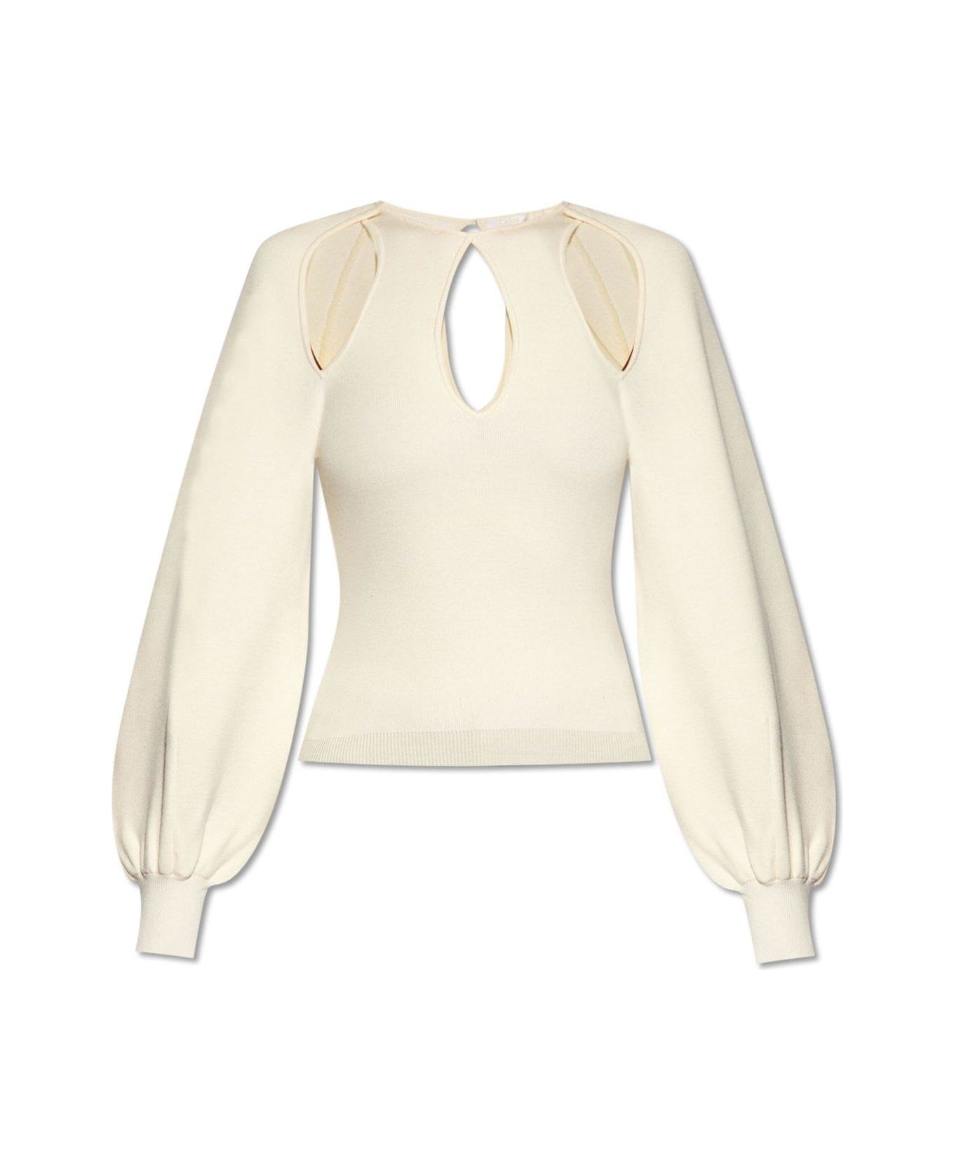 Chloé Puff-sleeved Cut-out Knit Top - Iconic milk ブラウス