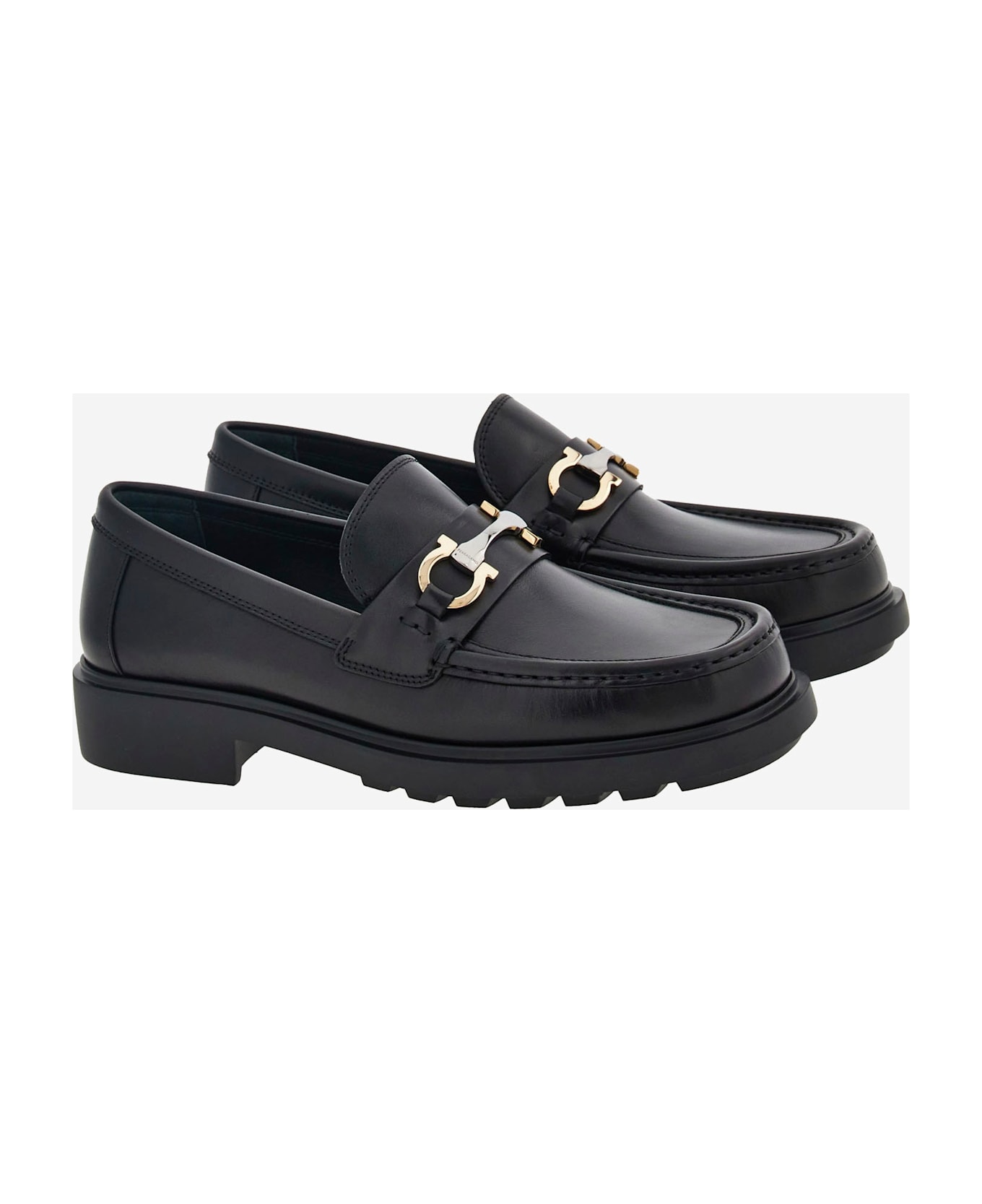 Ferragamo Gancini Embellished Loafers - Black