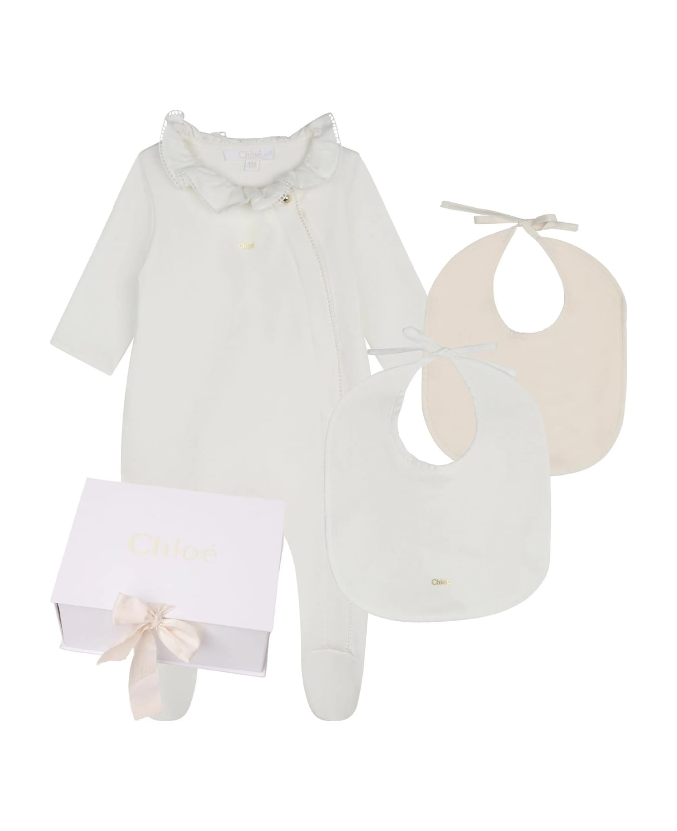 Chloé Gift Set With Playsuit And Bibs - White