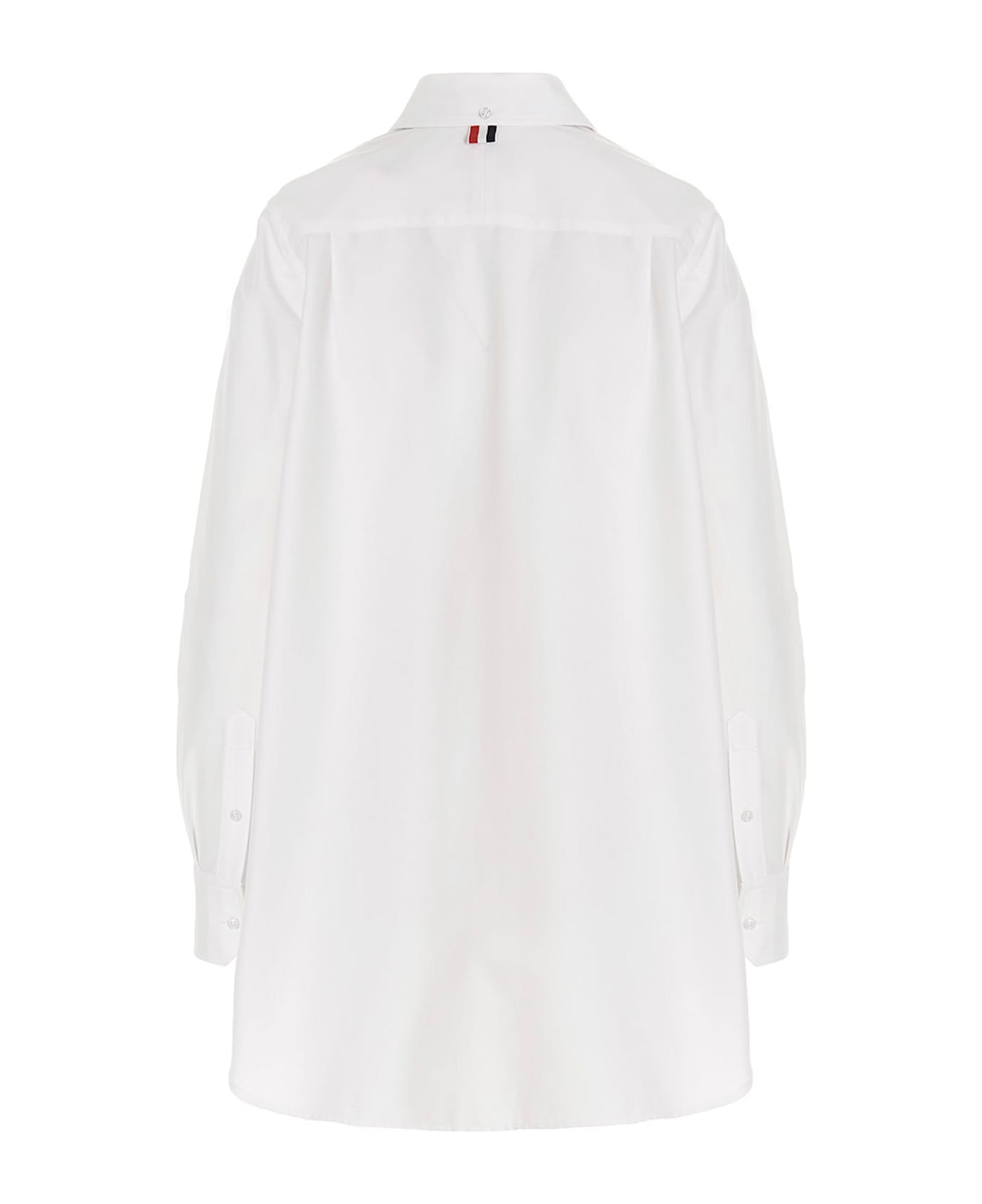 Thom Browne Logo Pussy Bow Blouse - White