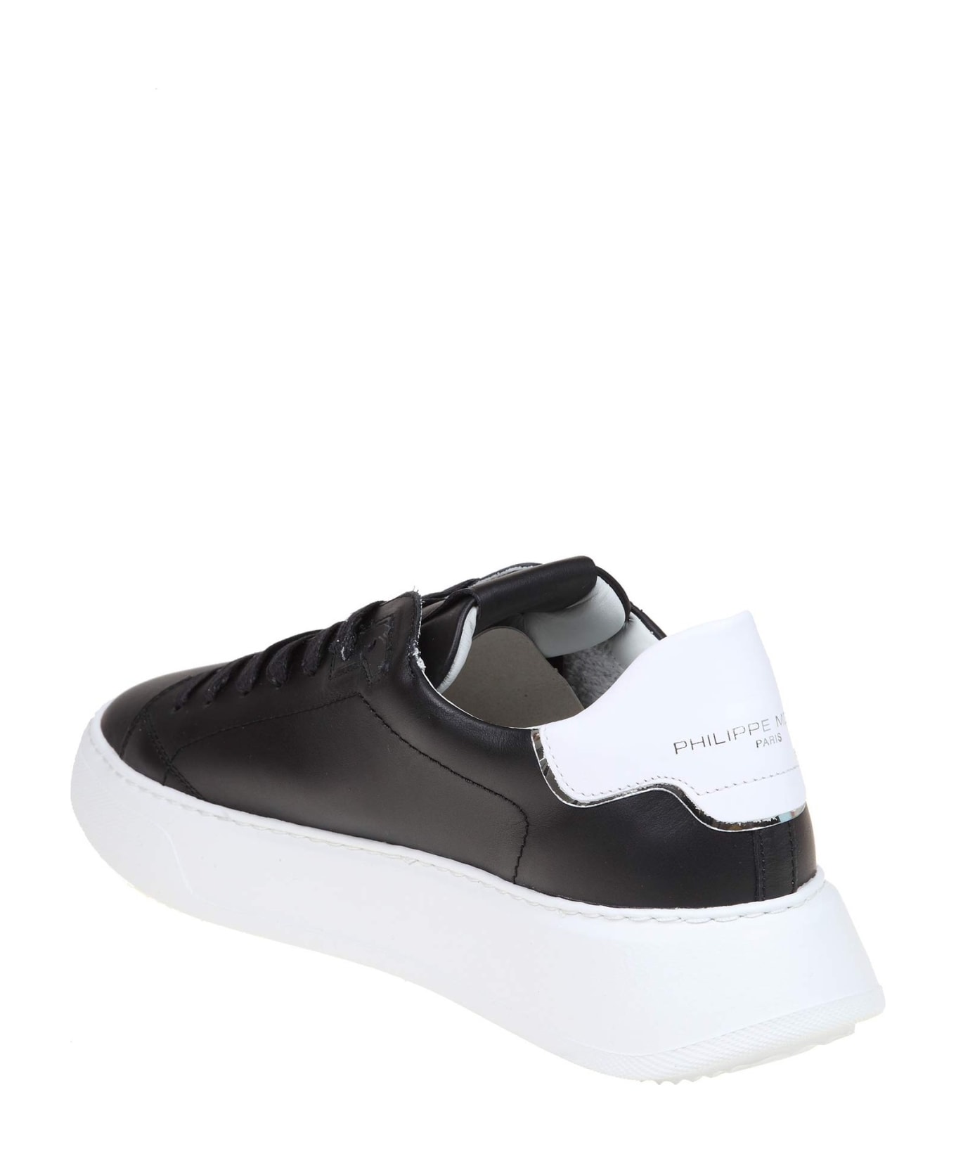 Philippe Model Temple Sneakers In Black Leather - Black /White