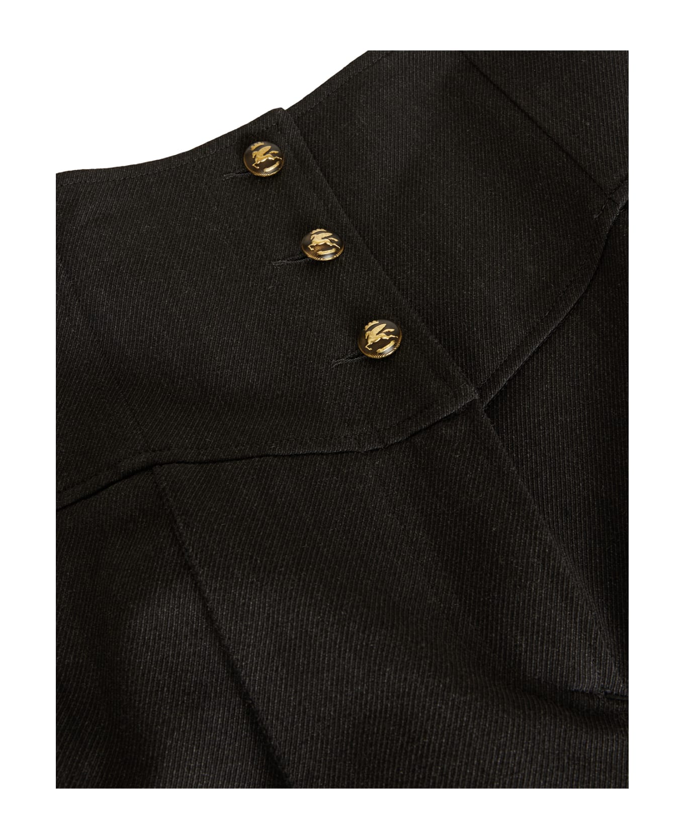Etro Woman Black High Waist Trousers With Pegasus Buttons - Nero