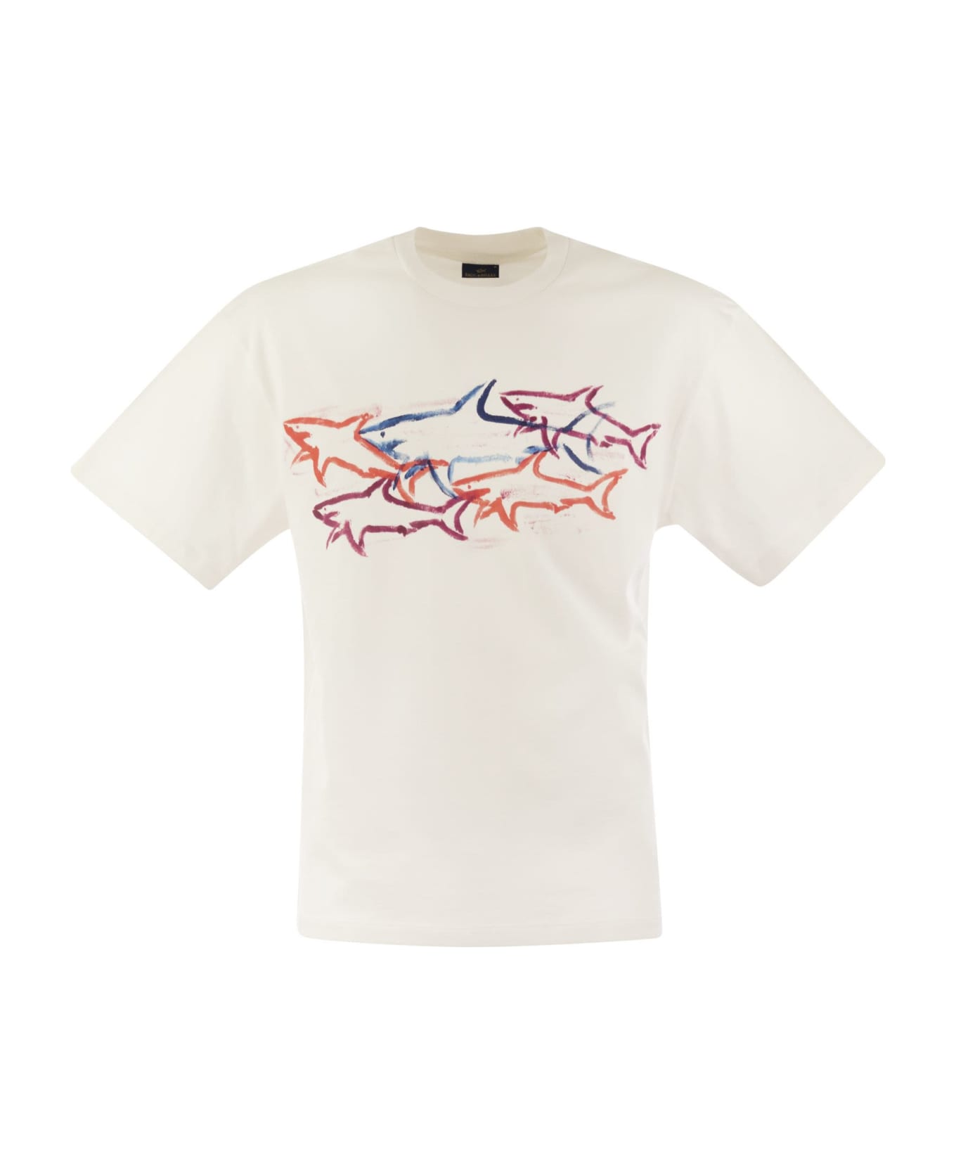 Paul&Shark Cotton T-shirt With Shark Print - White
