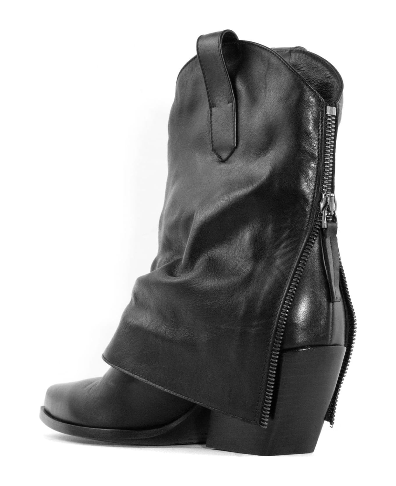 Elena Iachi Black Leather Ankle Boot - Black