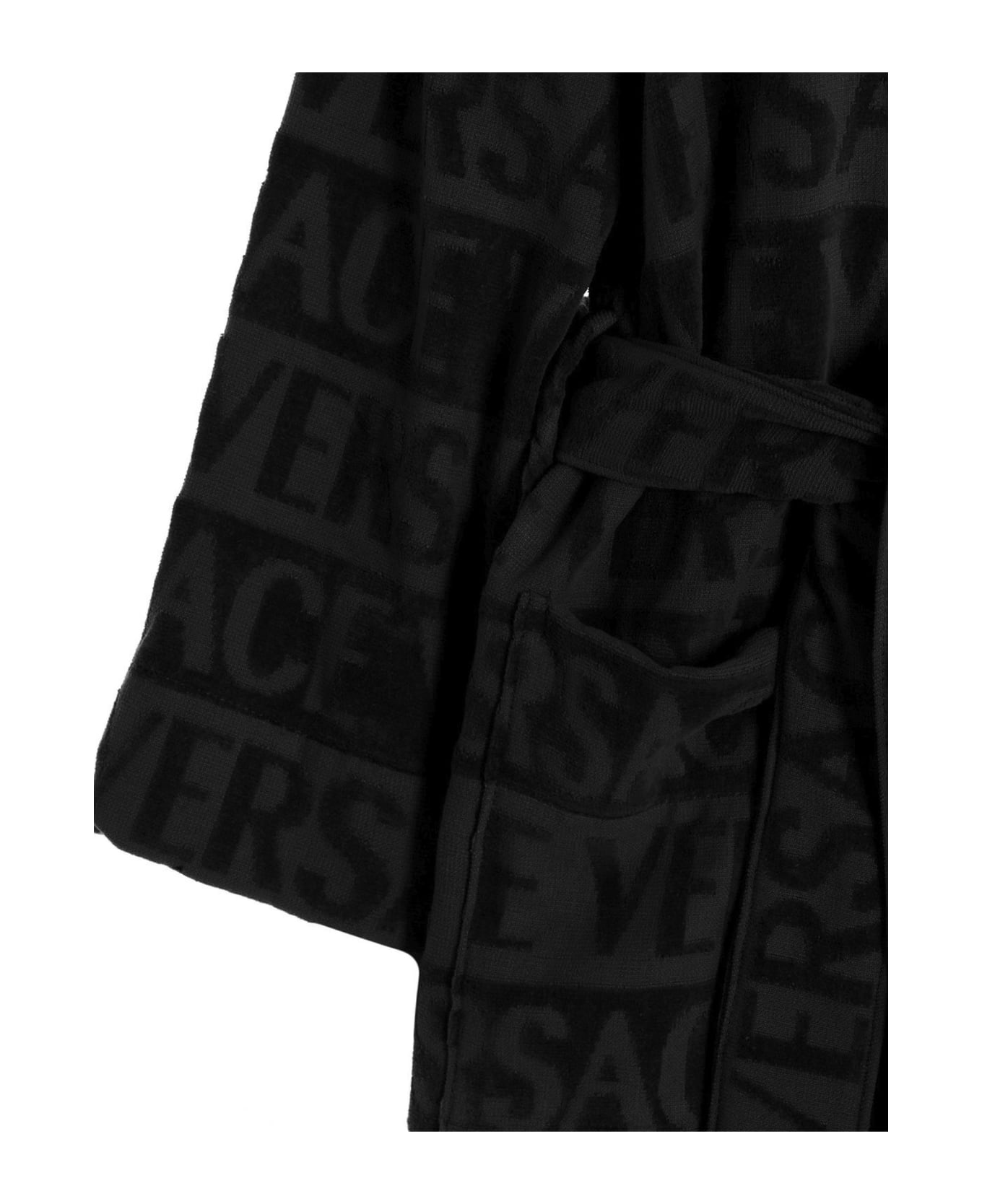 Versace Sequin Logo Bathrobe - Black  