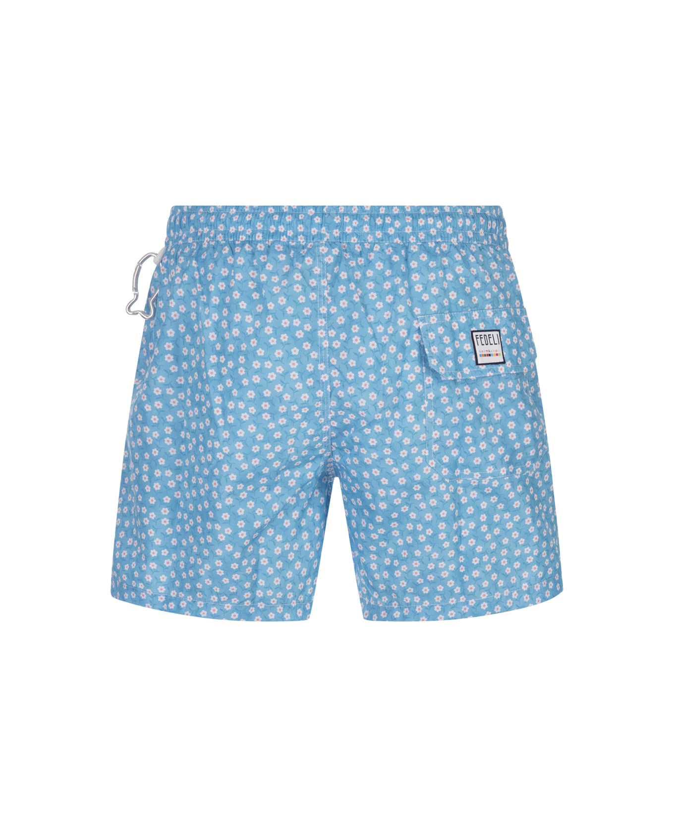 Fedeli Sky Blue Swim Shorts With Micro Daisy Pattern - Blue